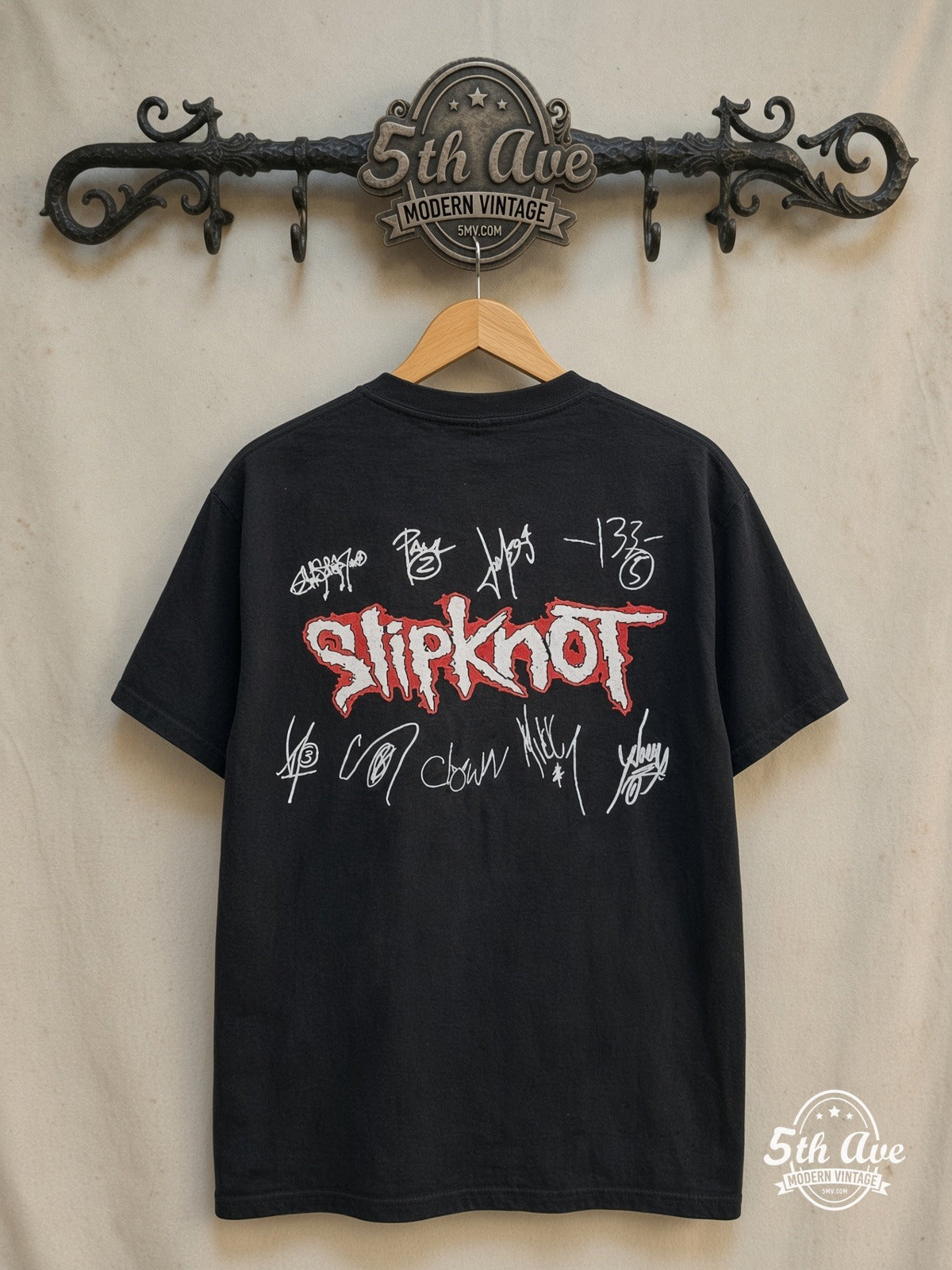 Slipknot – Nonagram – Vintage Band T-Shirt — back on locked cream ornate 5th Ave rack