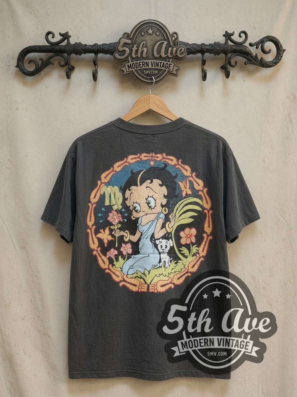 Betty Boop Beach Crab vintage cartoon tee, back view on a display rack