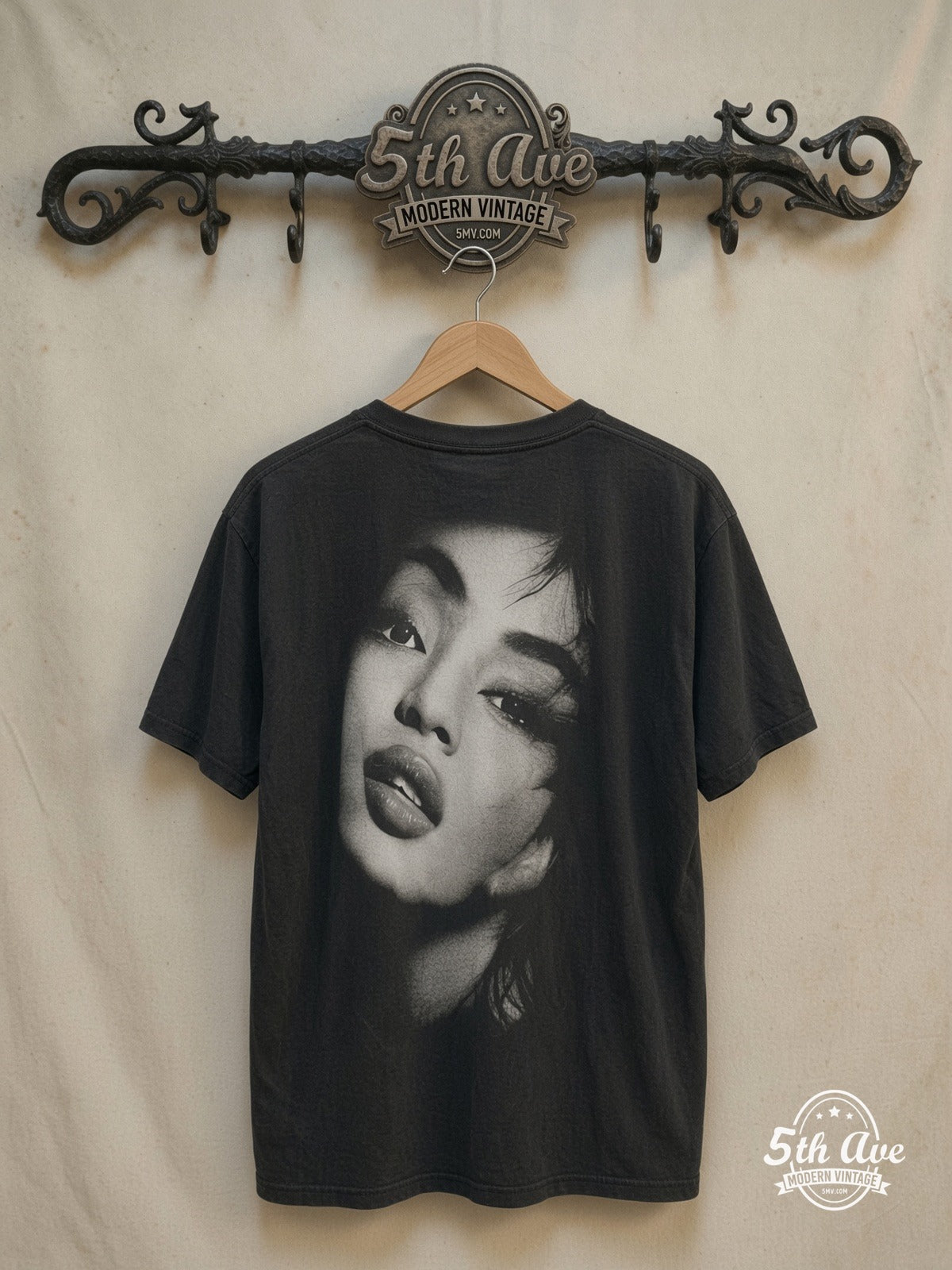 Sade Diamond Life vintage band t-shirt, back view on a display rack