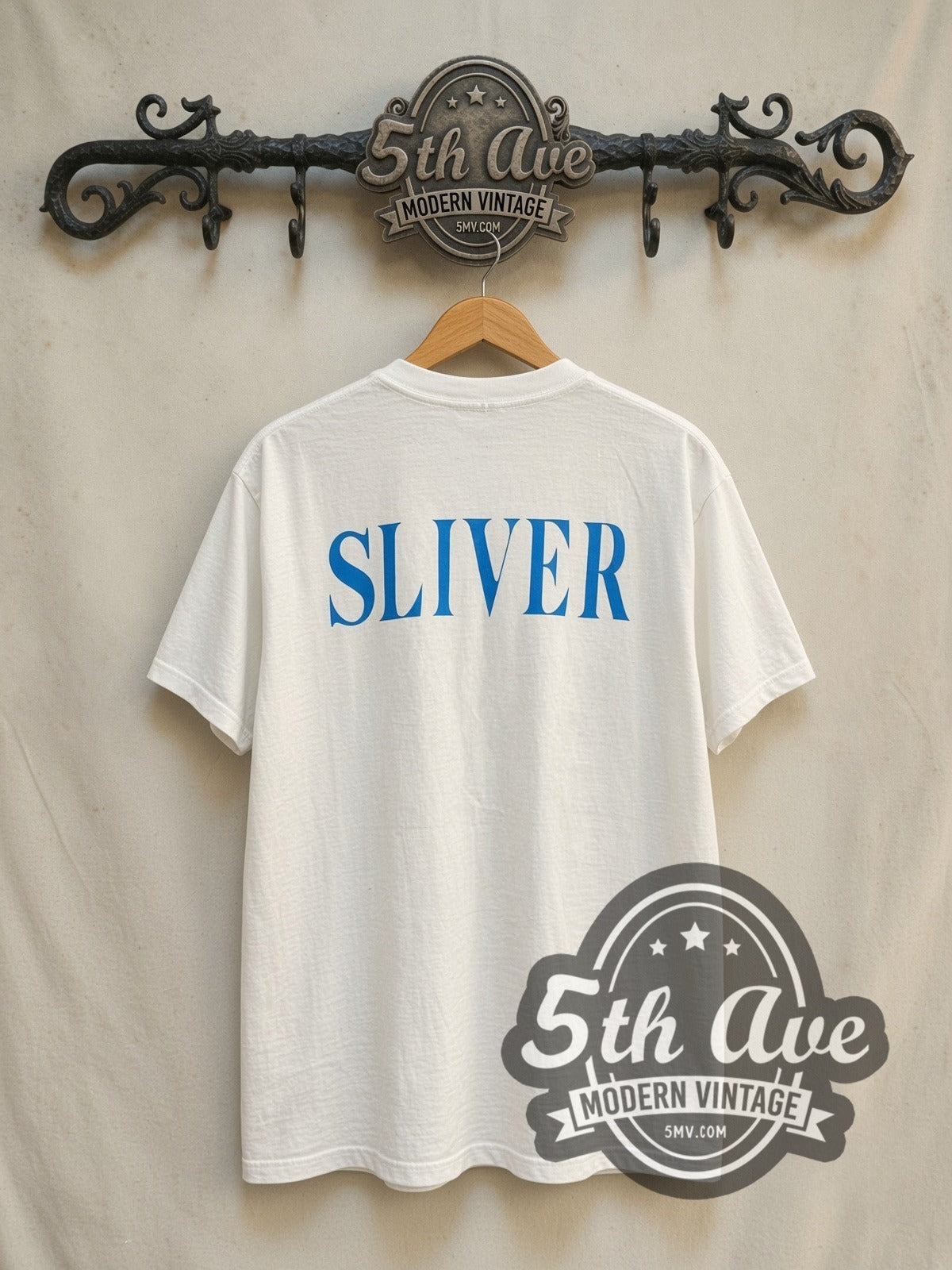Nirvana Sliver Spanish Text Anatomical Figure vintage band t-shirt in white, back view on the 5MV rack