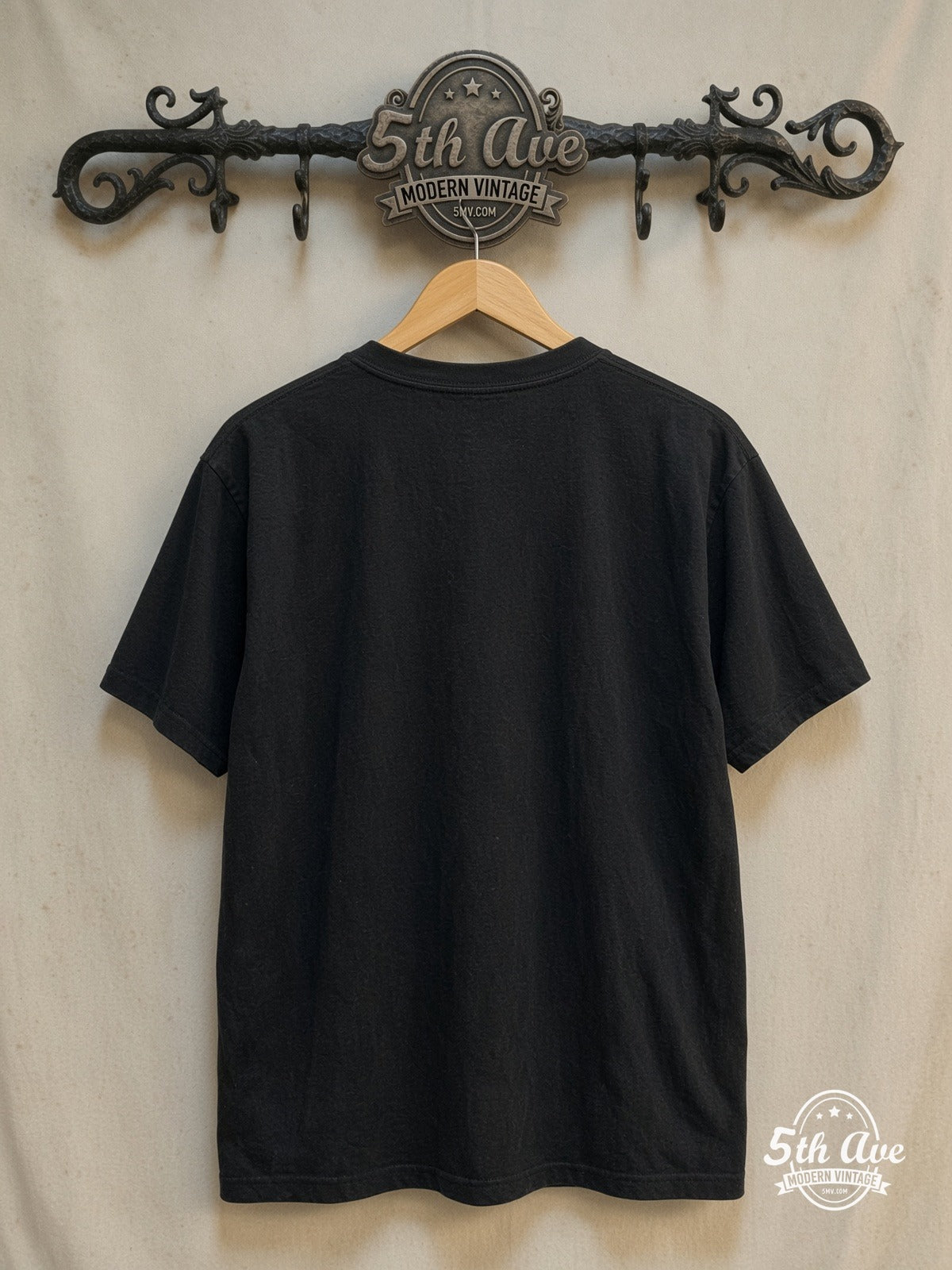Led Zeppelin – White Zeppelin Airship Logo – Vintage Band T-Shirt — back on locked cream ornate 5th Ave rack