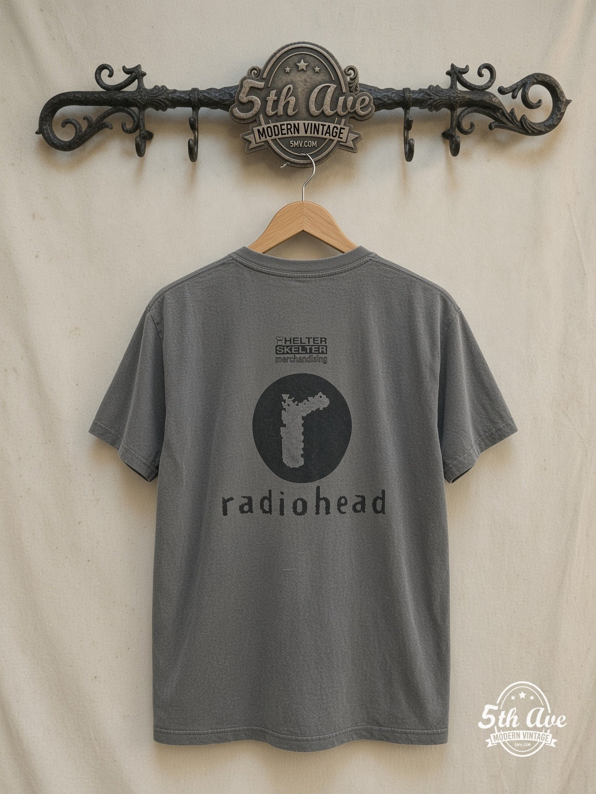 Radiohead – Pablo Honey Baby Sunflower Bloom – Vintage Band T-Shirt — back on locked cream ornate 5th Ave rack