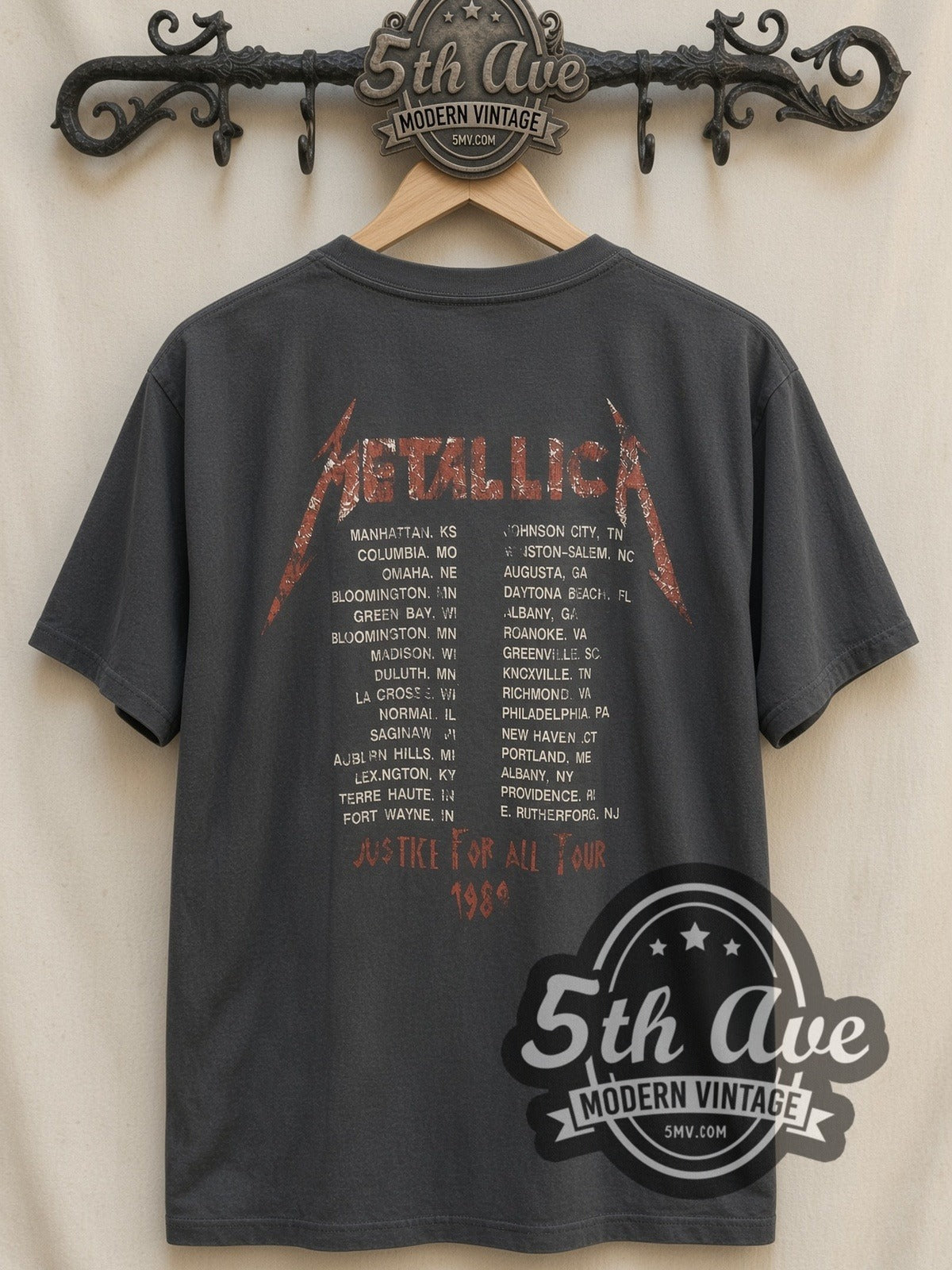 Metallica – ...And Justice for All Tour 1989 vintage band t-shirt, back view on a display rack