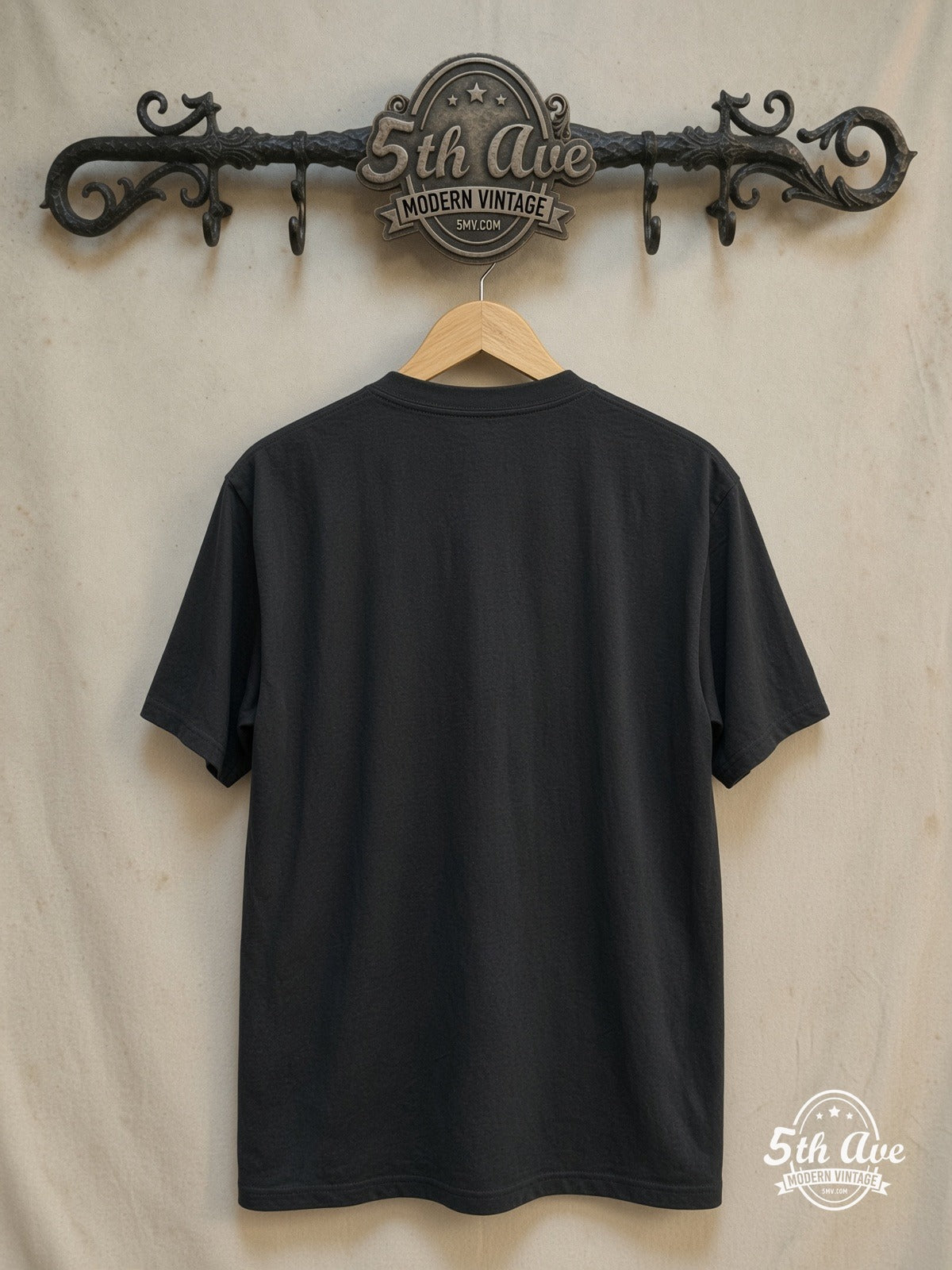 Queen – Classic Crest White Print – Vintage Band T-Shirt — back on locked cream ornate 5th Ave rack