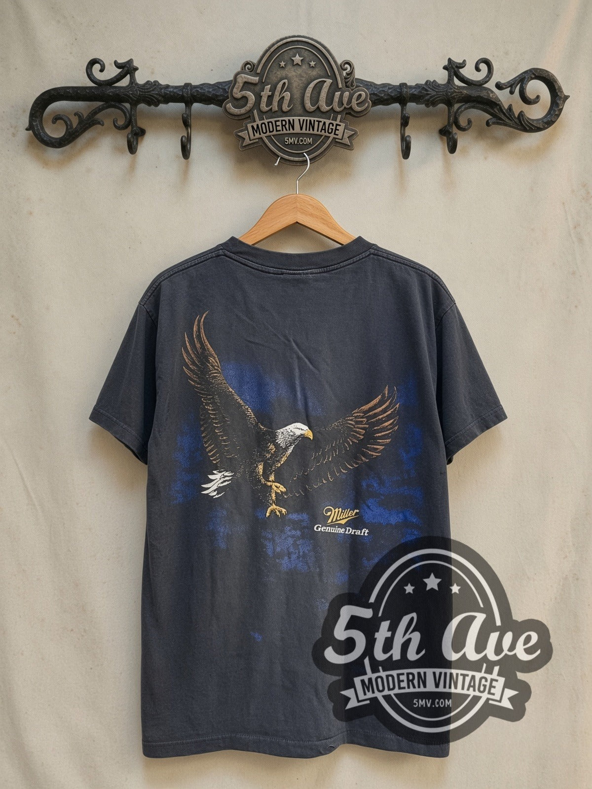 Miller Genuine Draft vintage graphic tee in black, back view on the 5MV rack