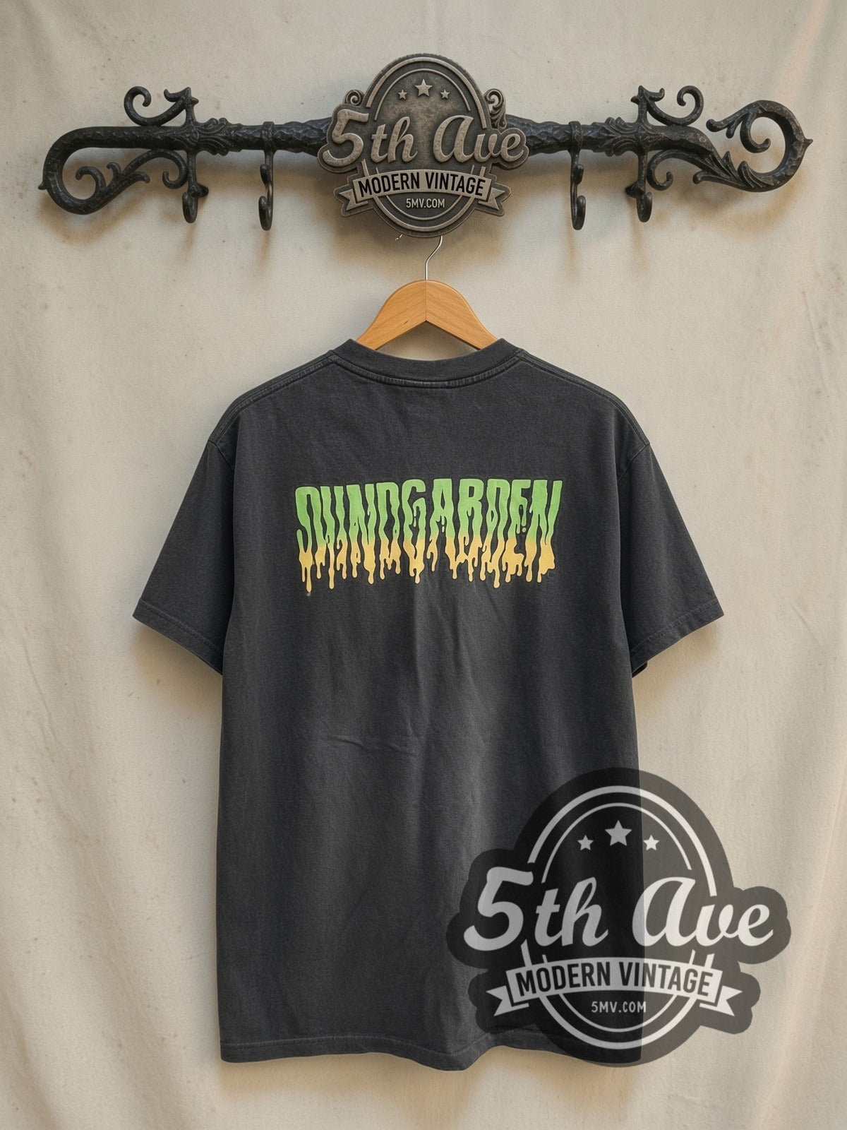 Soundgarden Badmotorfinger Melt vintage band t-shirt in black, back view on the 5MV rack