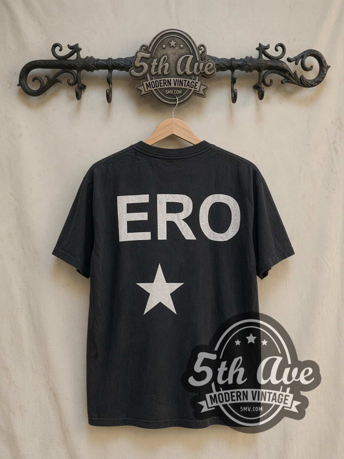 The Smashing Pumpkins Mellon Collie Zero Star Back vintage band t-shirt in black, back view on a display rack