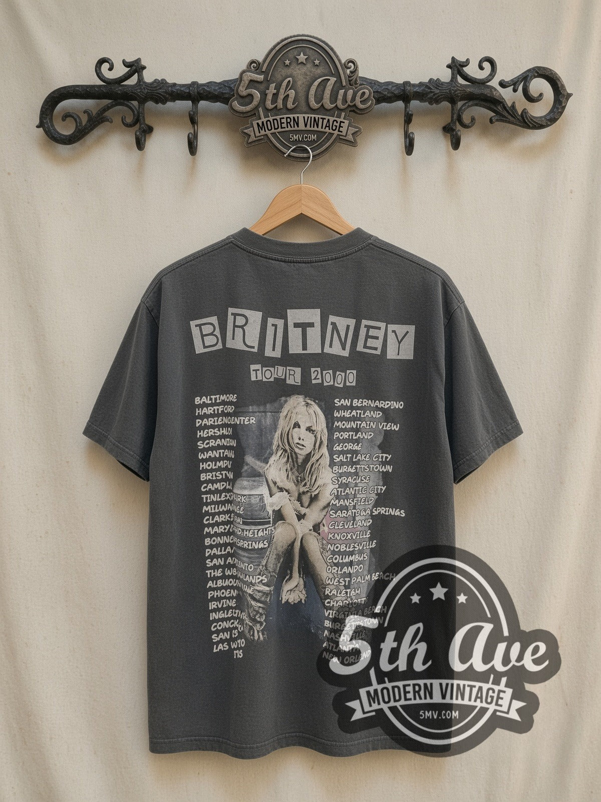 Britney Spears Oops!... I Did It Again Tour 2000 vintage band t-shirt in black, back view on the 5MV rack
