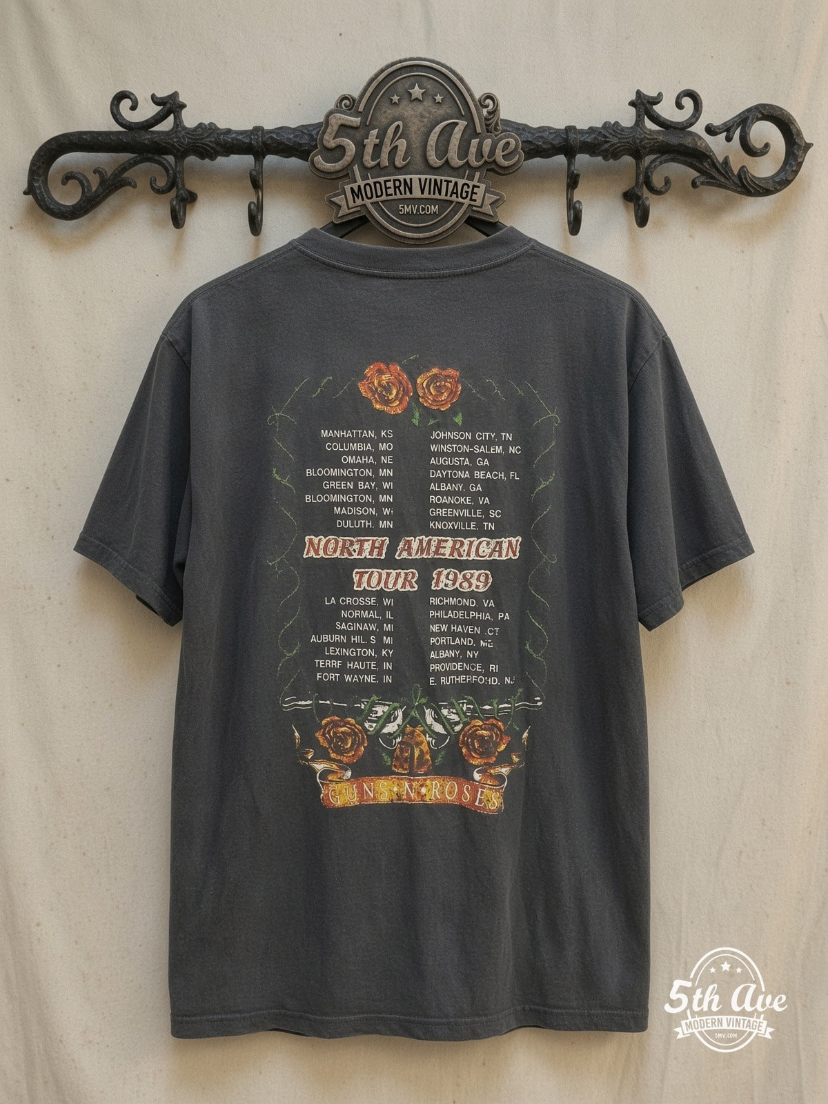 Guns N' Roses 1989 North American Tour vintage band t-shirt back on rack