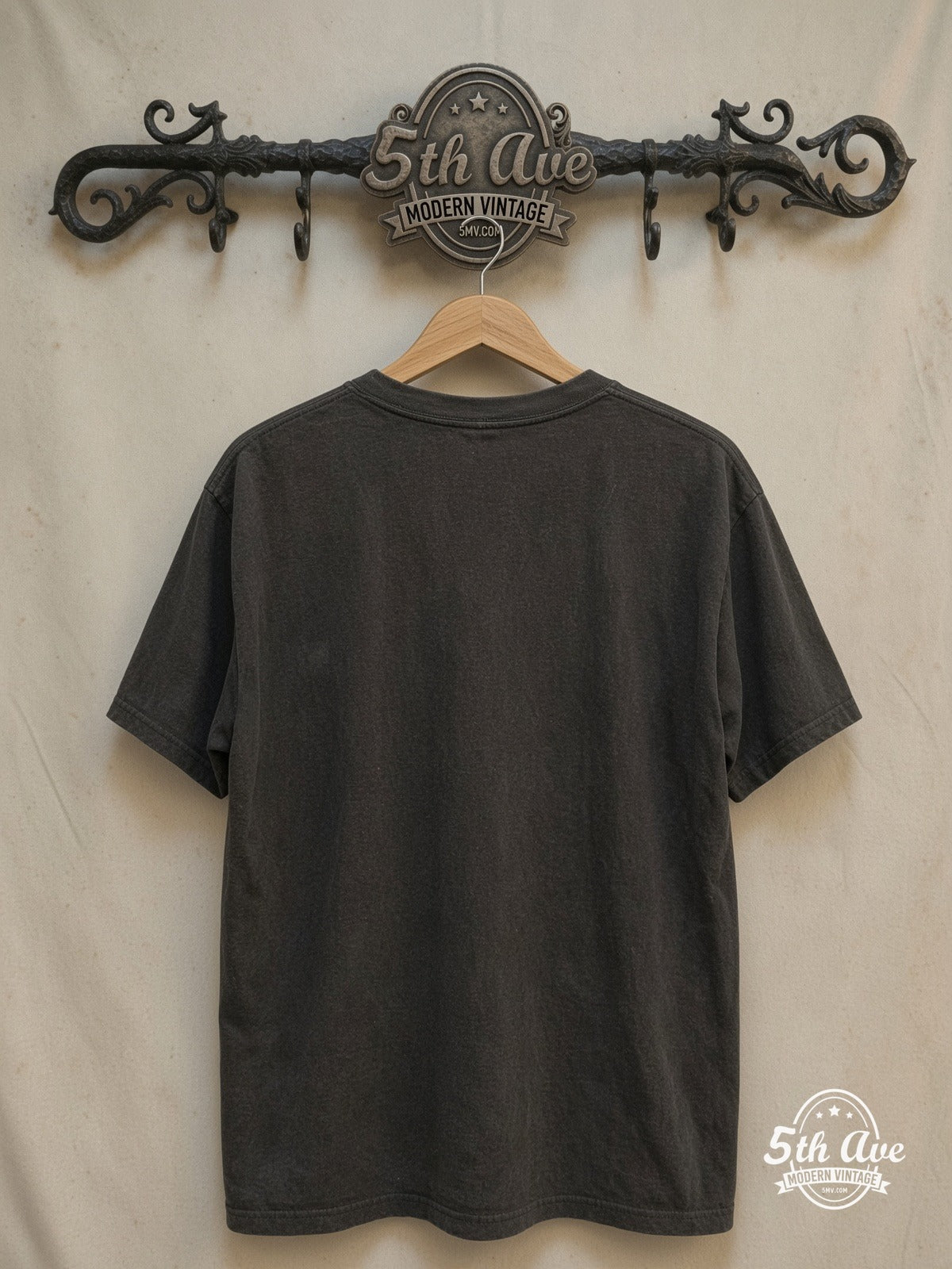 Red Hot Chili Peppers – Aztec Sun Face Asterisk Black Tee – Vintage Band T-Shirt — back on locked cream ornate 5th Ave rack