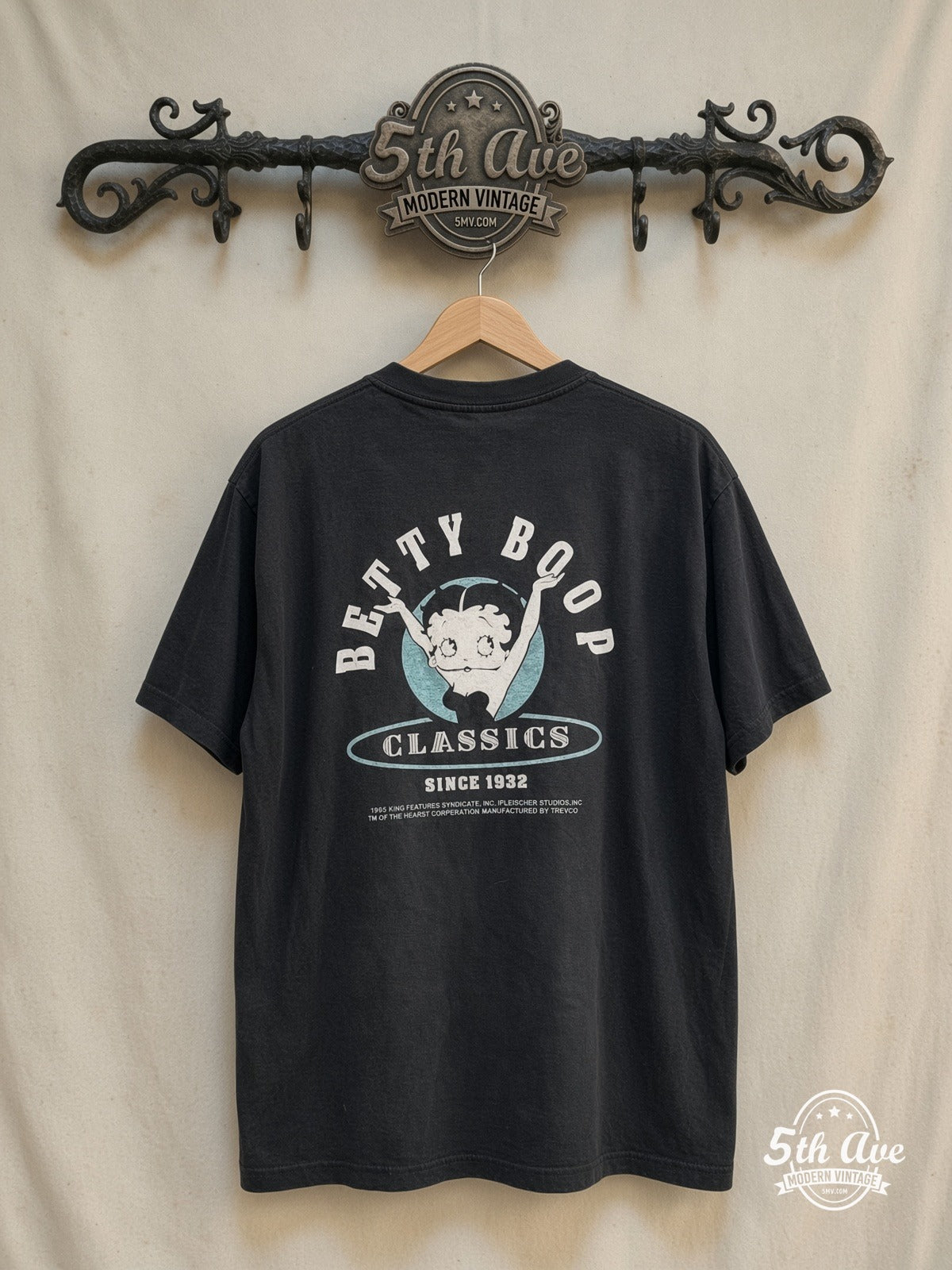 Betty Boop – Milk It Does a Boop Good – New Vintage Graphic Tee — back on locked cream ornate 5th Ave rack