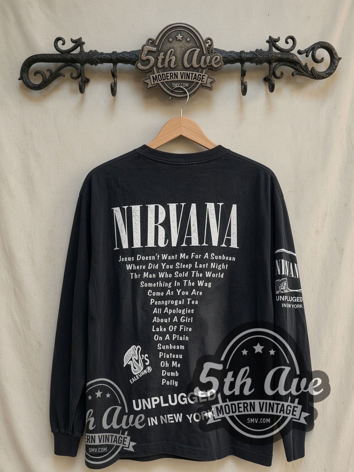 Nirvana Unplugged in New York vintage band long sleeve t-shirt, back view on the 5MV rack