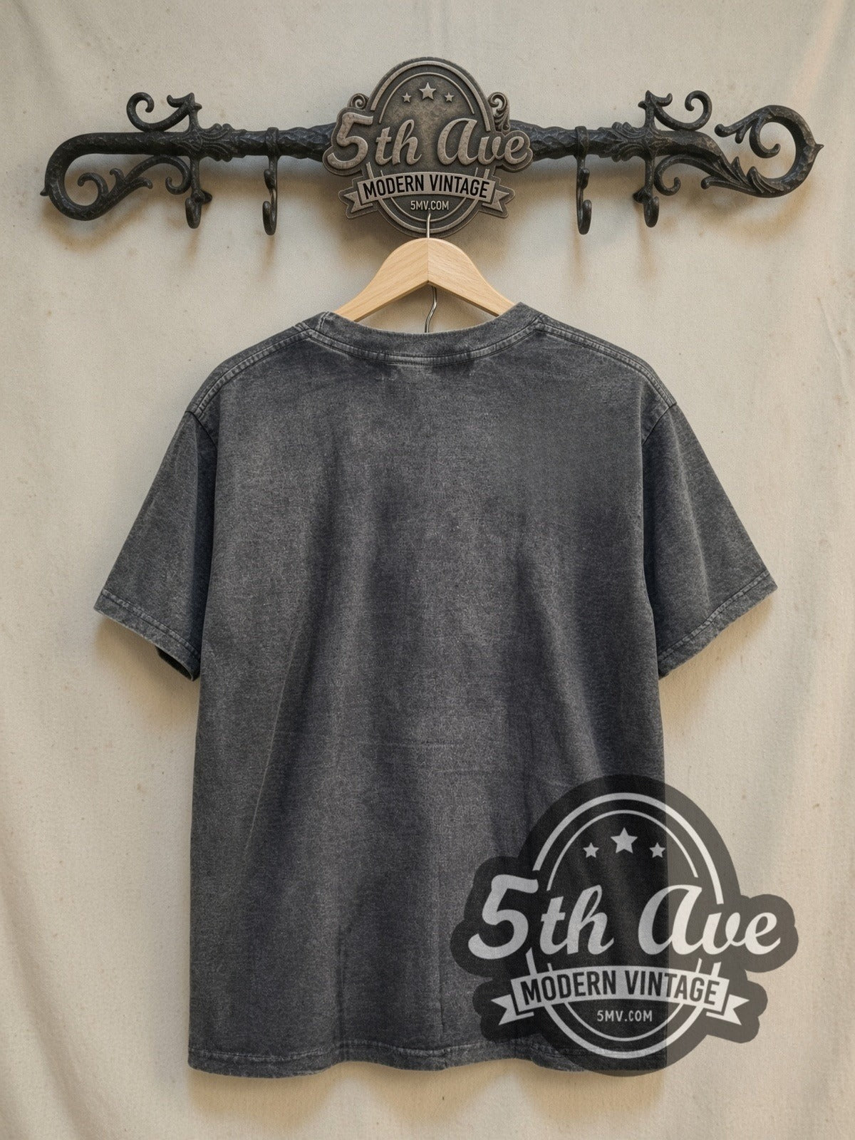 Radiohead Monochrome Band Photo Block Logo vintage band t-shirt, back view on a display rack