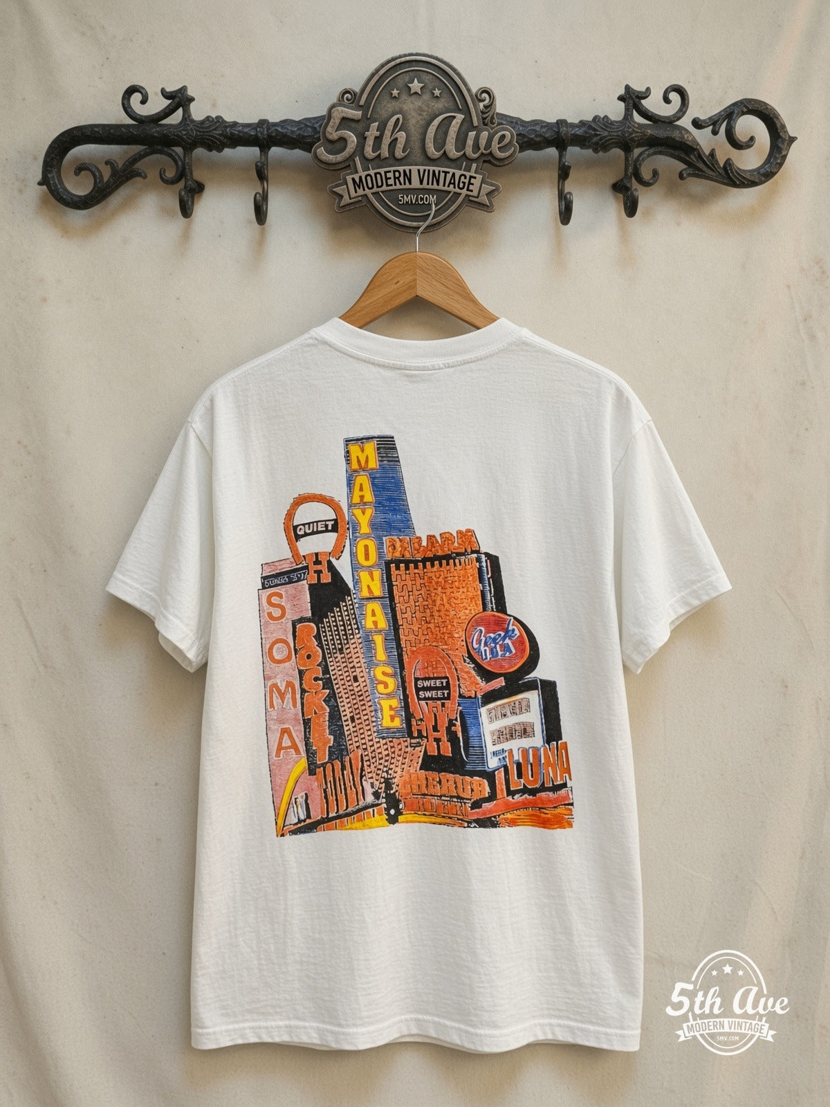 The Smashing Pumpkins – Siamese Dream – Vintage Band T-Shirt — back on locked cream ornate 5th Ave rack
