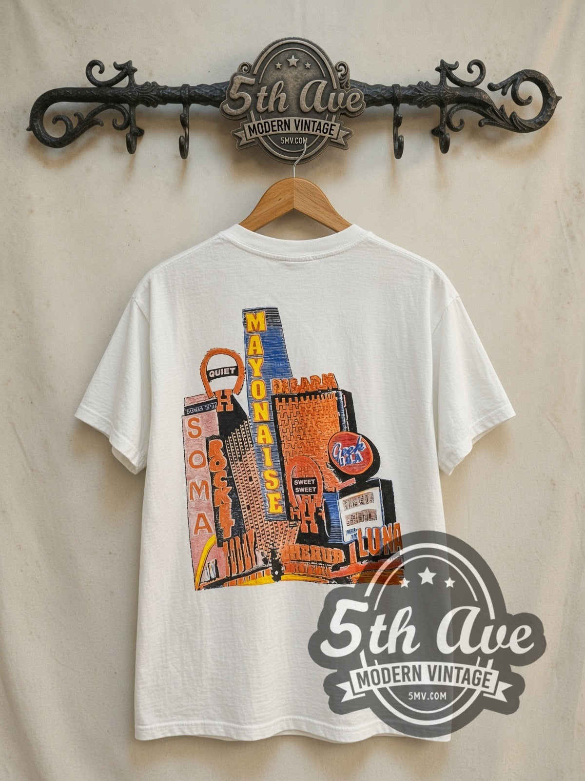 The Smashing Pumpkins Siamese Dream vintage band t-shirt in white, back view on a display rack
