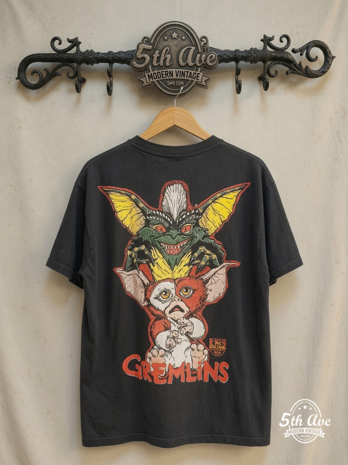 Gremlin – No H2O – Vintage Movie Tee — back on locked cream ornate 5th Ave rack