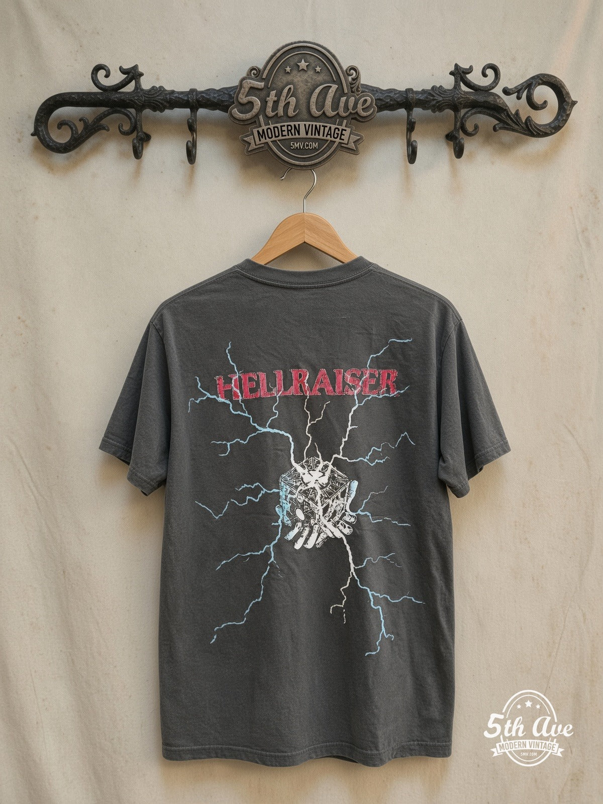 Hellraiser – Pinhead the Hell Priest – Vintage Movie Tee — back on locked cream ornate 5th Ave rack