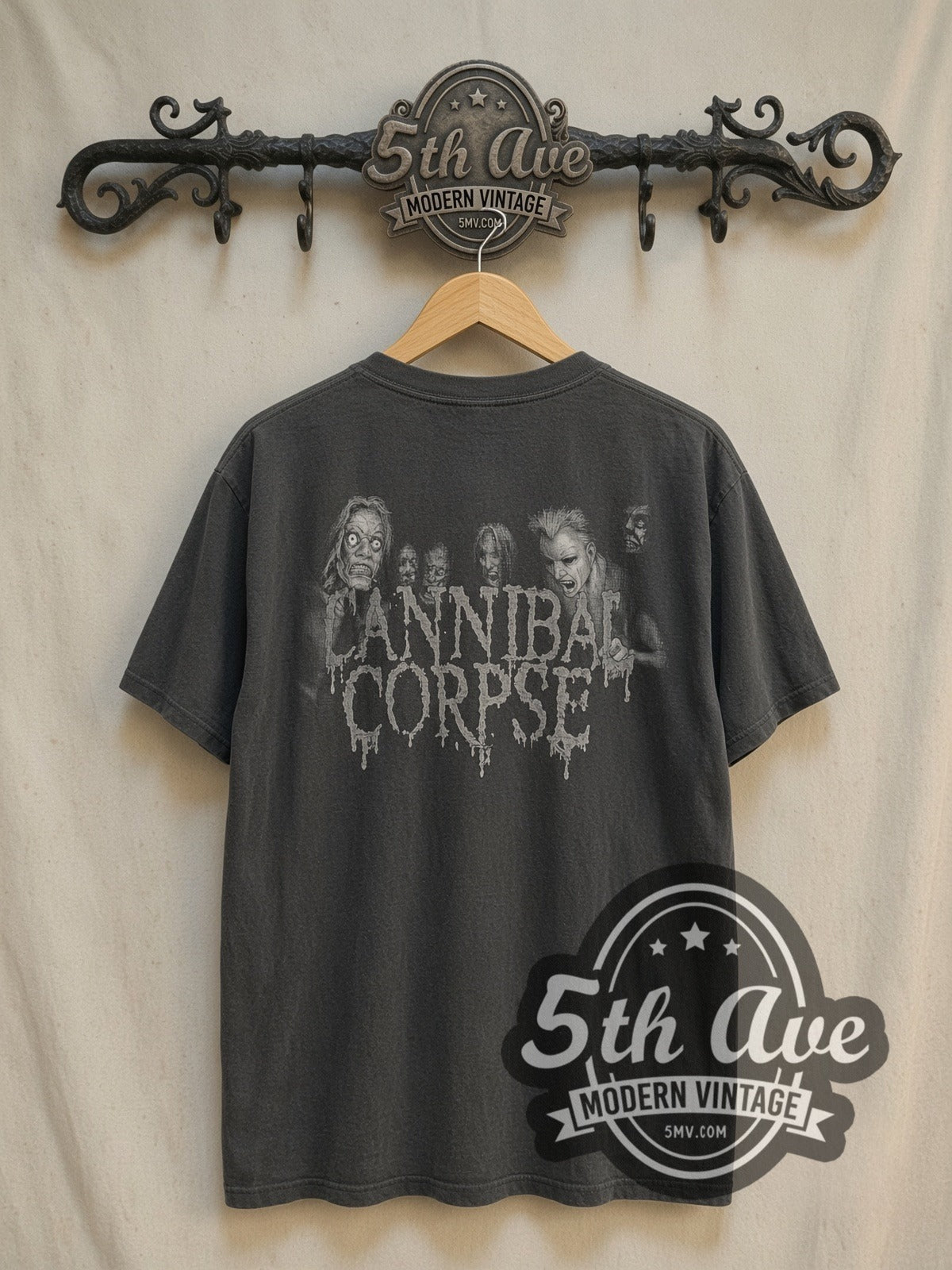 Cannibal Corpse Butchered at Birth vintage band t-shirt, back view on the 5MV rack
