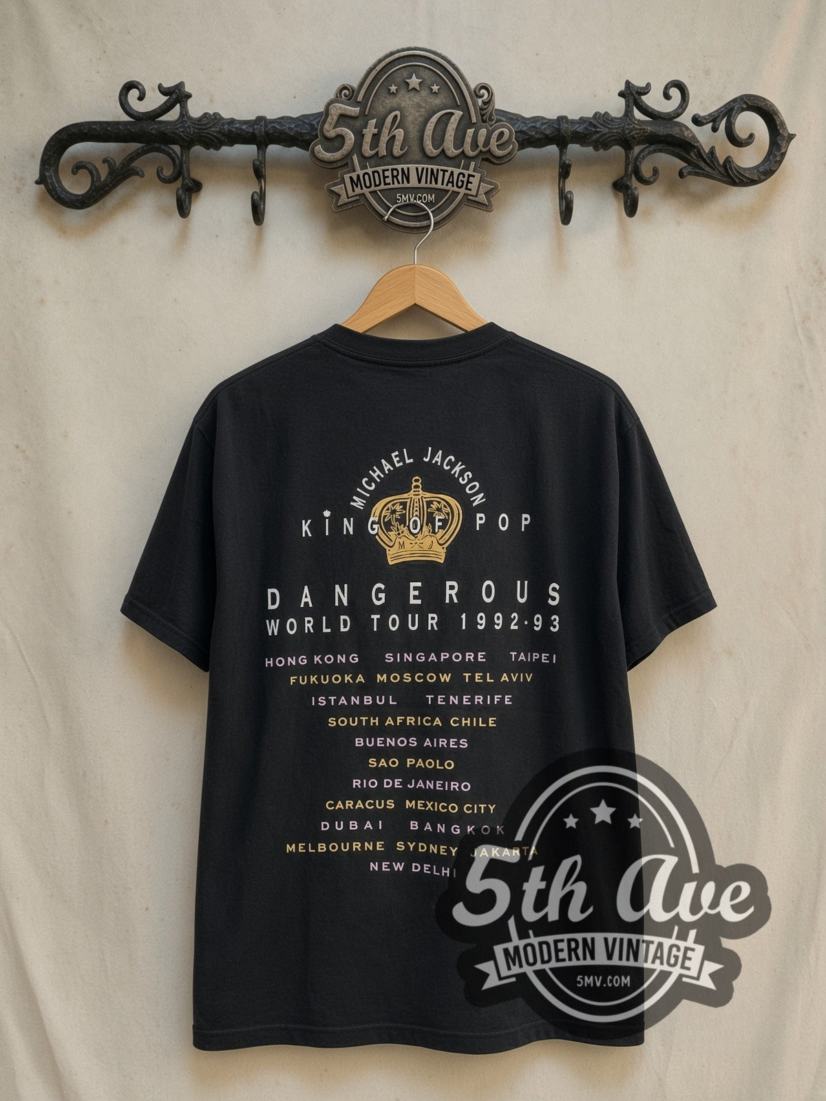 Michael Jackson Dangerous World Tour 1992/1993 vintage band t-shirt in black, back view on the 5MV rack
