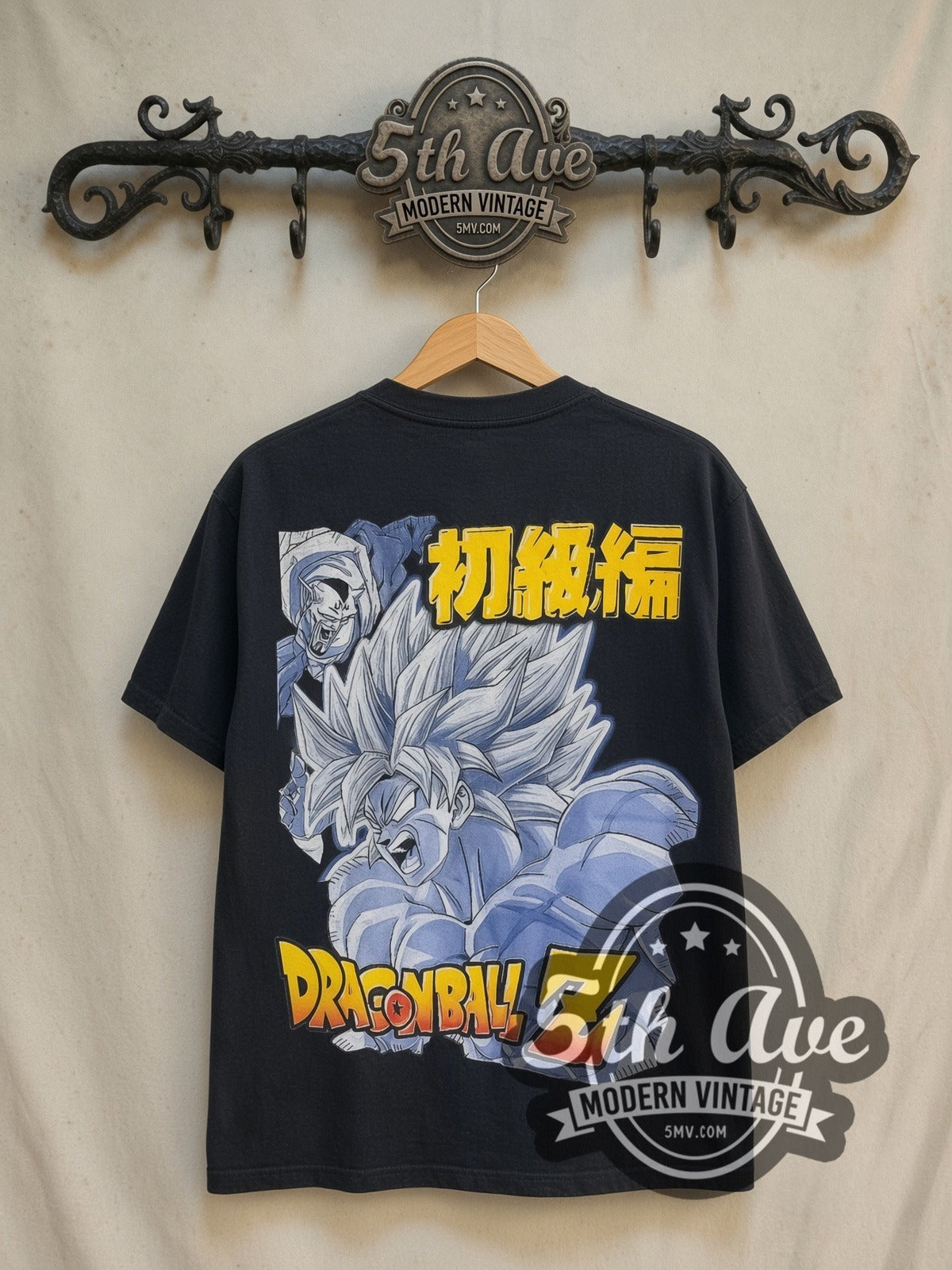 Dragon Ball Z Majin Buu Saga all-over-print vintage graphic t-shirt, back view on a display rack