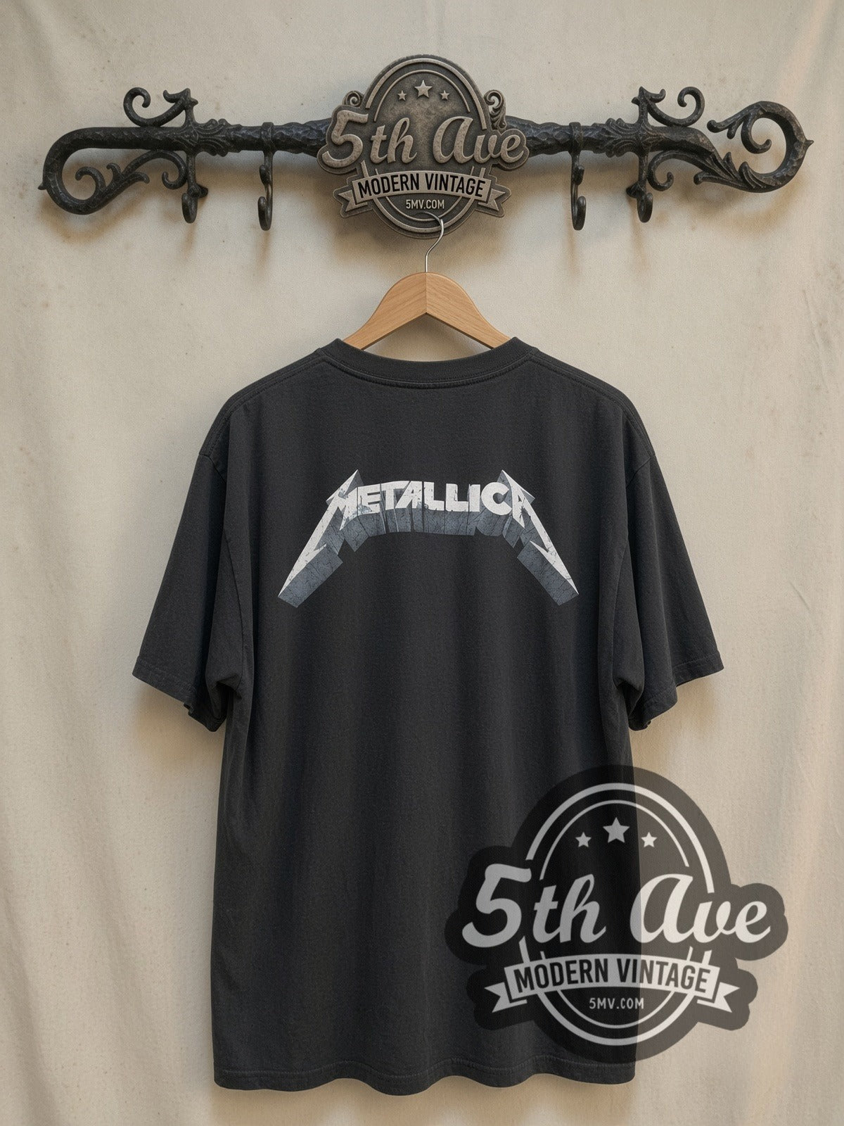 Metallica Yellow Skull Green Claw Blood Splash vintage band t-shirt, back view on the 5MV rack