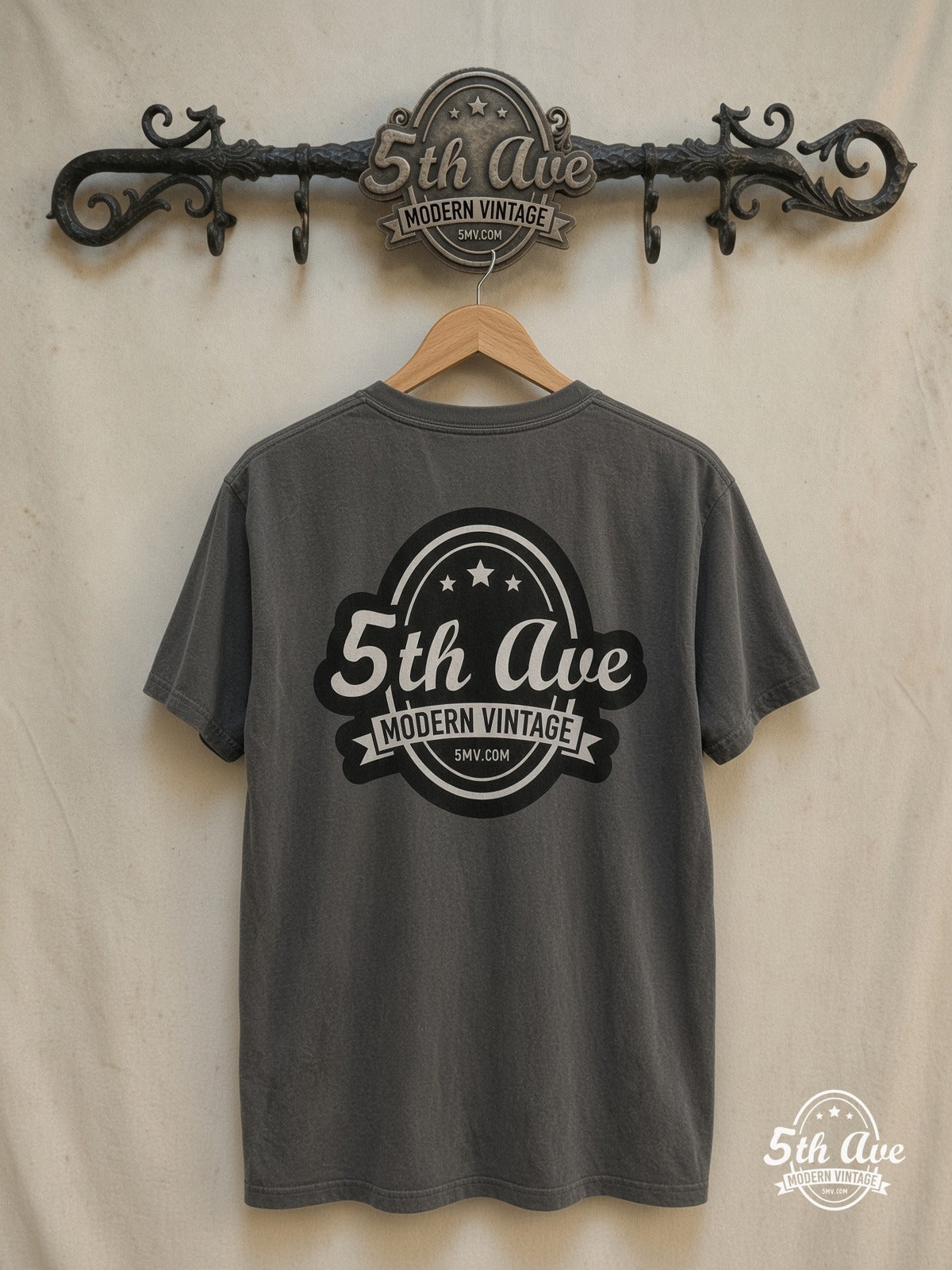 The Stone Roses – The Collection – Vintage Band T-Shirt — back on locked cream ornate 5th Ave rack
