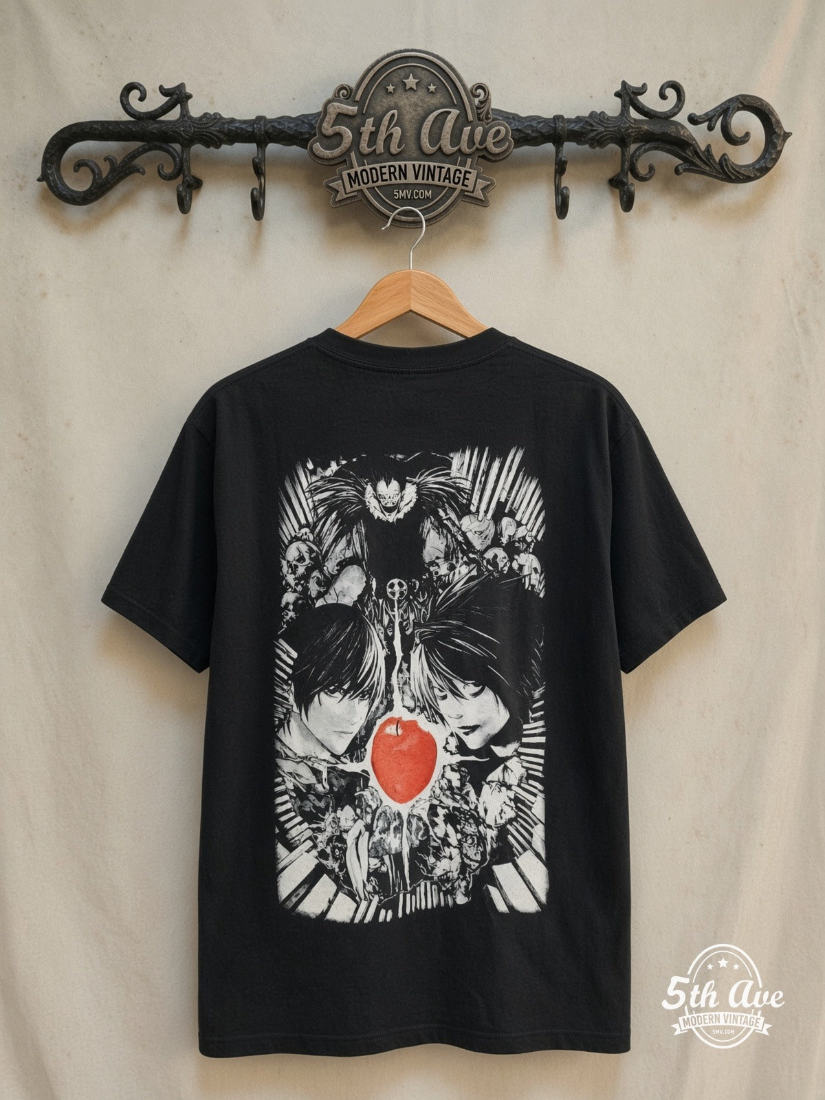 Death Note – Kira vs L – New Vintage Anime Tee — back on locked cream ornate 5th Ave rack