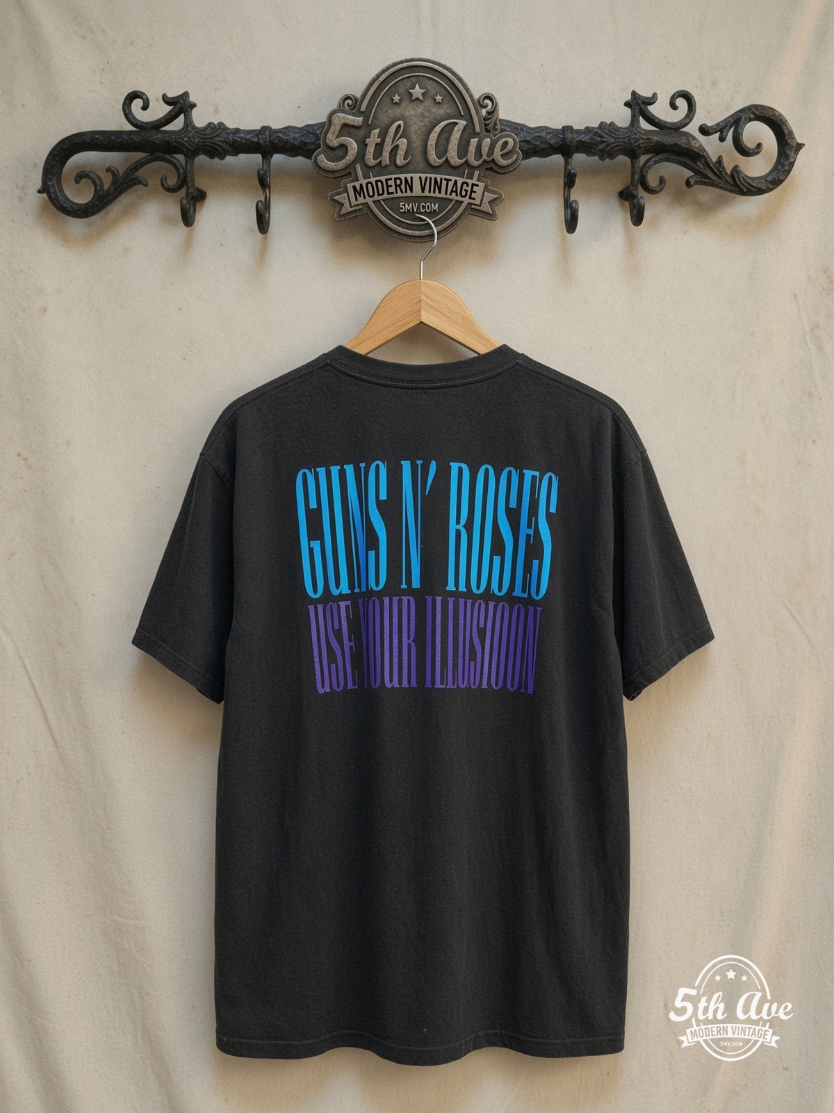 Guns N' Roses – Use Your Illusion II – Vintage Band T-Shirt — back on locked cream ornate 5th Ave rack
