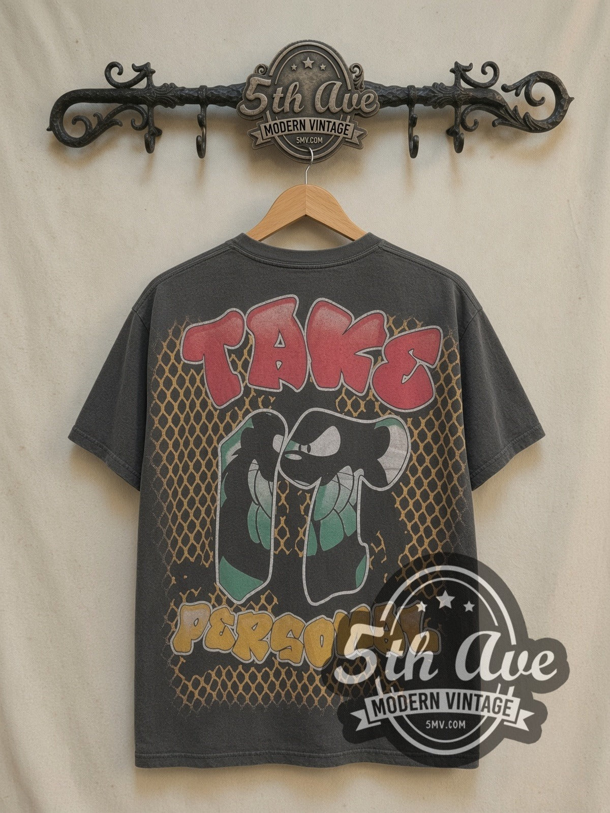 Taz Jam It vintage cartoon tee, back view on a display rack