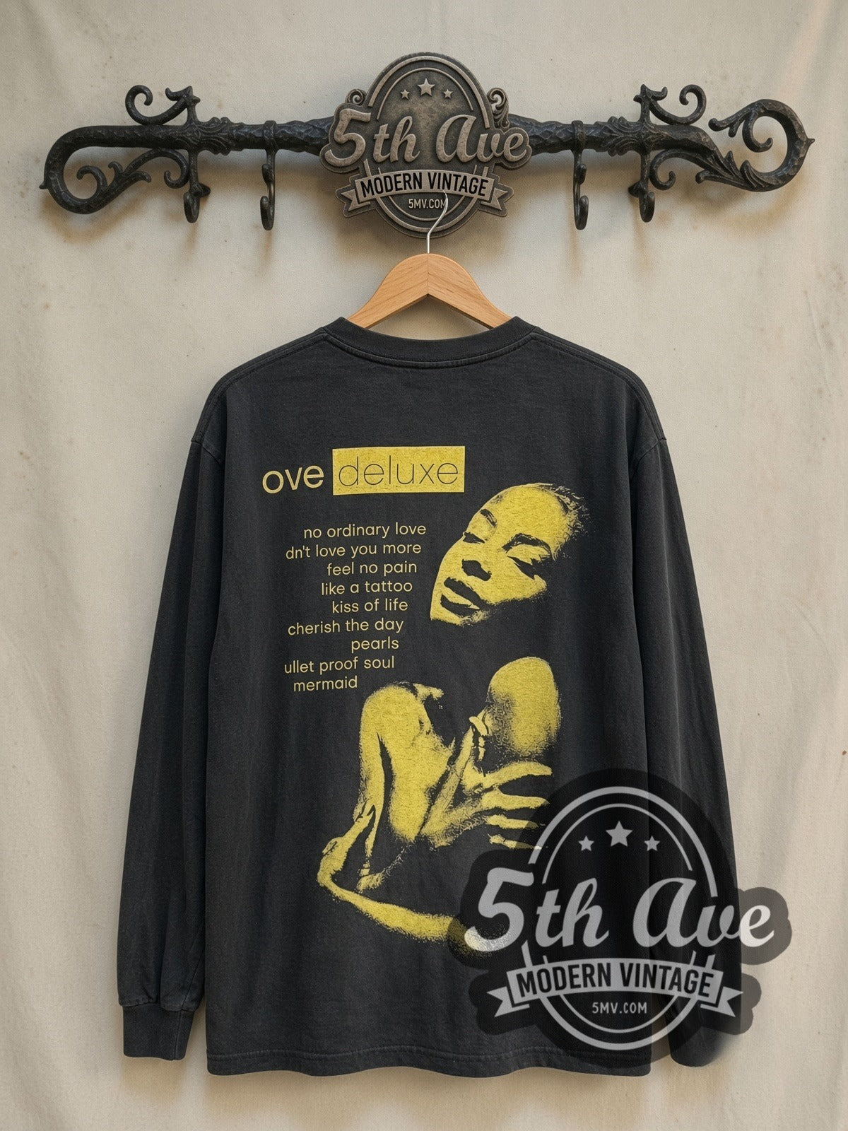 Sade Love Deluxe vintage band long sleeve t-shirt, back view on the 5MV rack