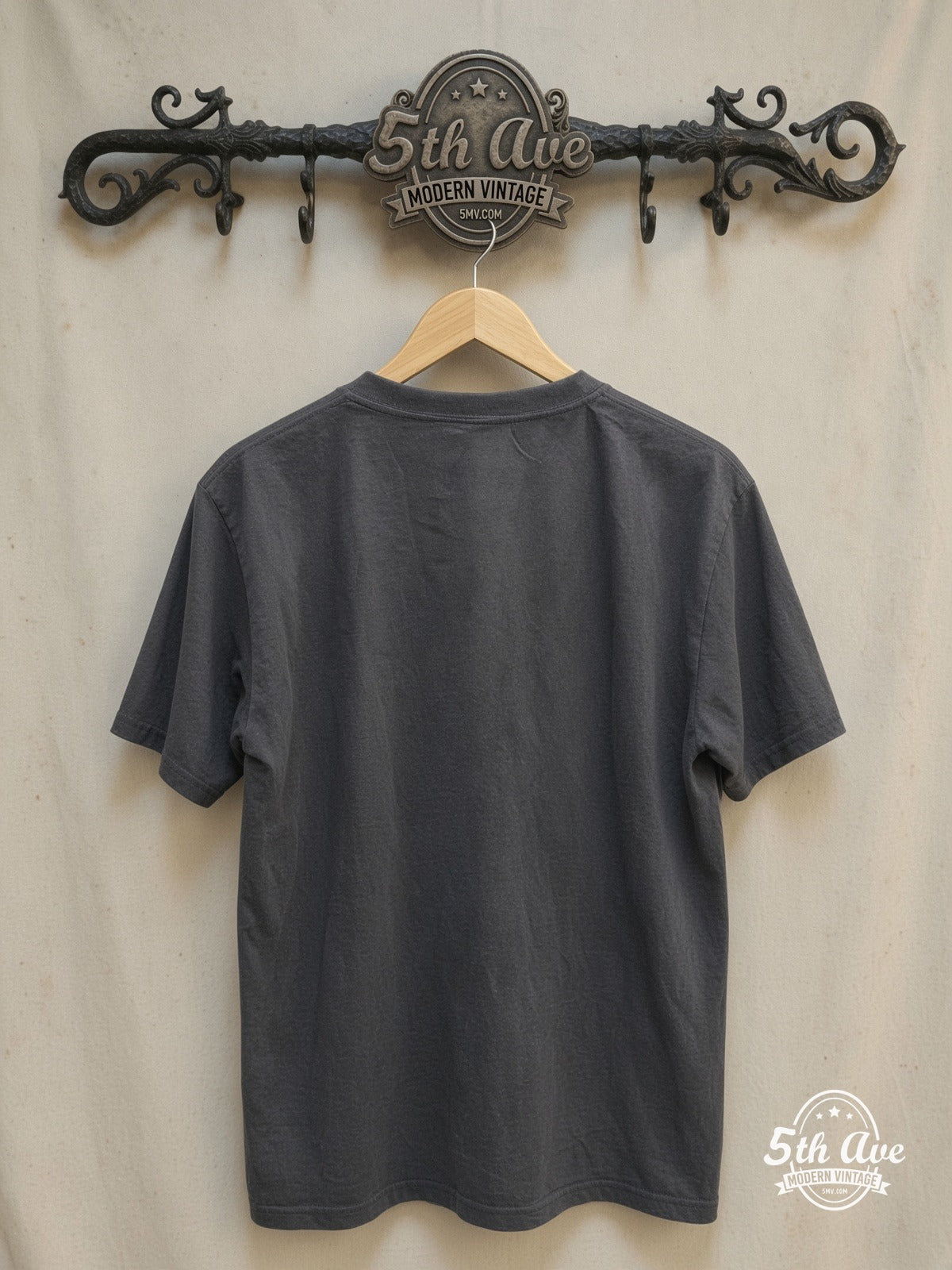 Mötley Crüe – Autographed Members Group Photo – Vintage Band T-Shirt — back on locked cream ornate 5th Ave rack