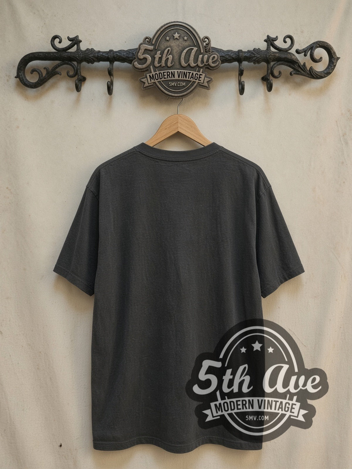 Led Zeppelin Swan Song U.S. Tour 1973 vintage band t-shirt, back view on a display rack