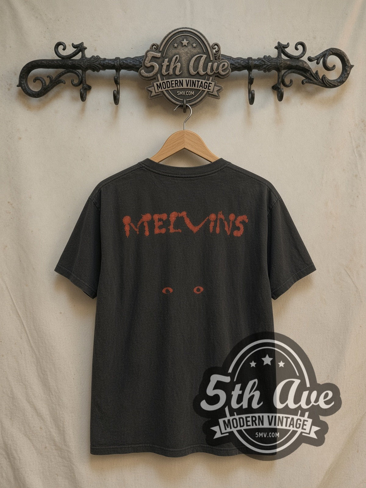 Melvins Vampire vintage band t-shirt in black, back view on the 5MV rack