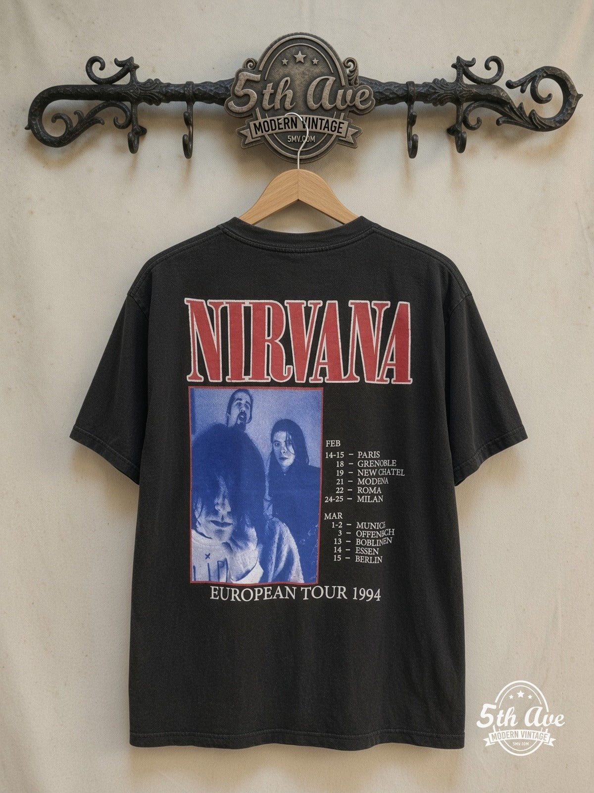 Nirvana – In Utero Tour 94 Angel Long Sleeve – Vintage Band T-Shirt — back on locked cream ornate 5th Ave rack