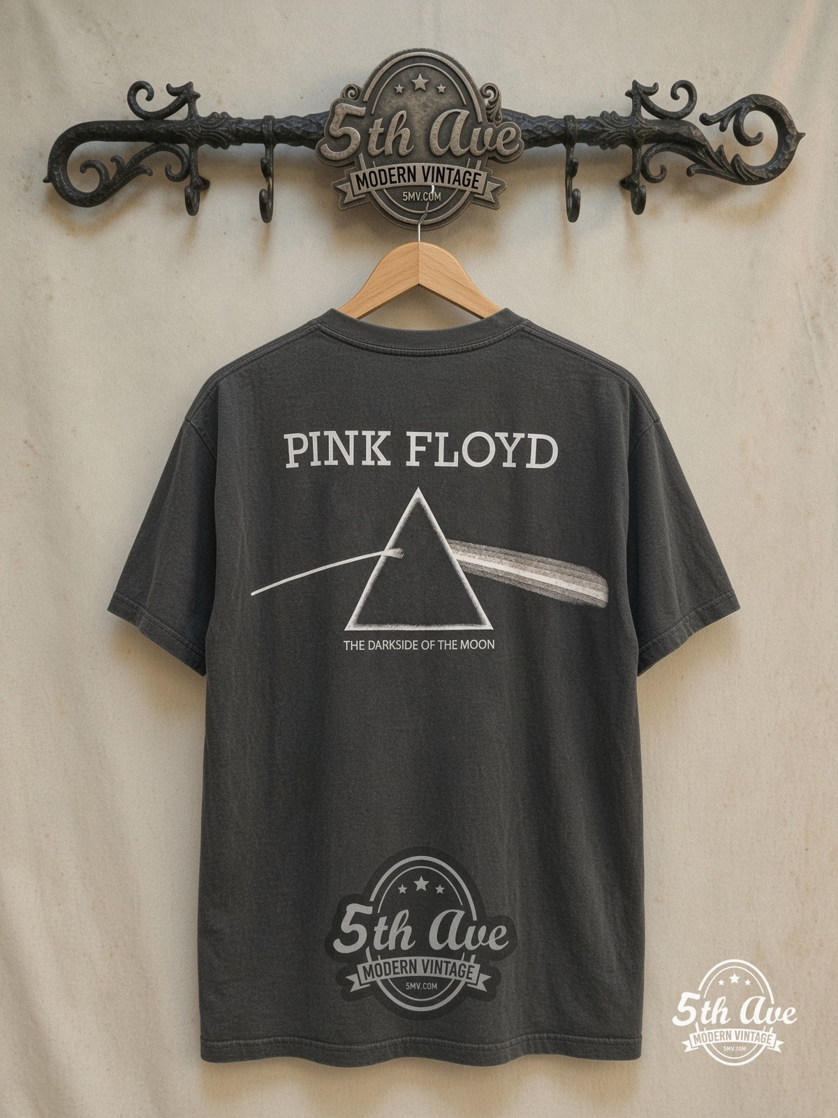 Pink Floyd – Blue Prism Spectrum Lunar Surface – Vintage Band T-Shirt — back on locked cream ornate 5th Ave rack