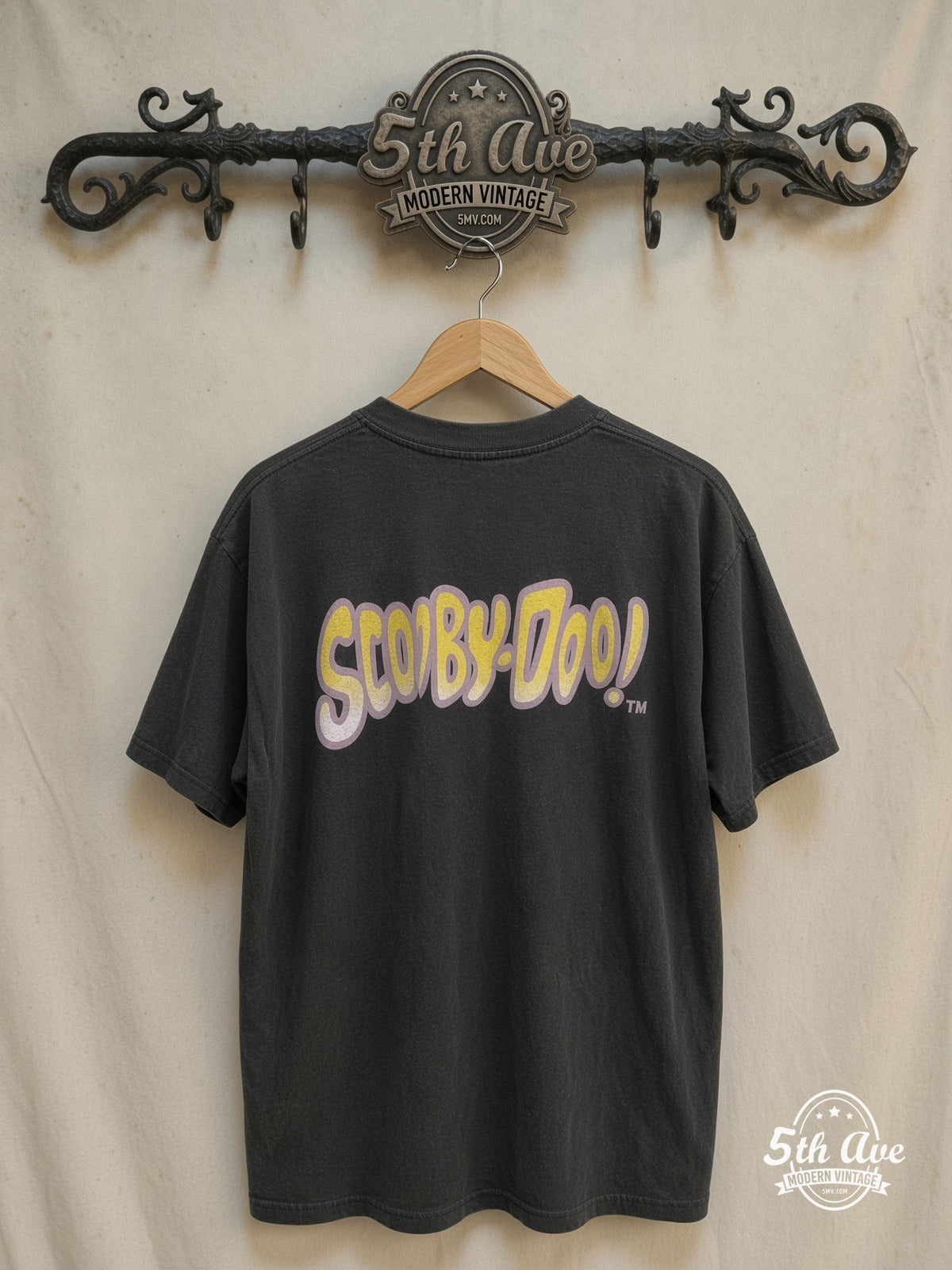 Scooby-Doo – The Mystery Machine – New Vintage Graphic Tee — back on locked cream ornate 5th Ave rack