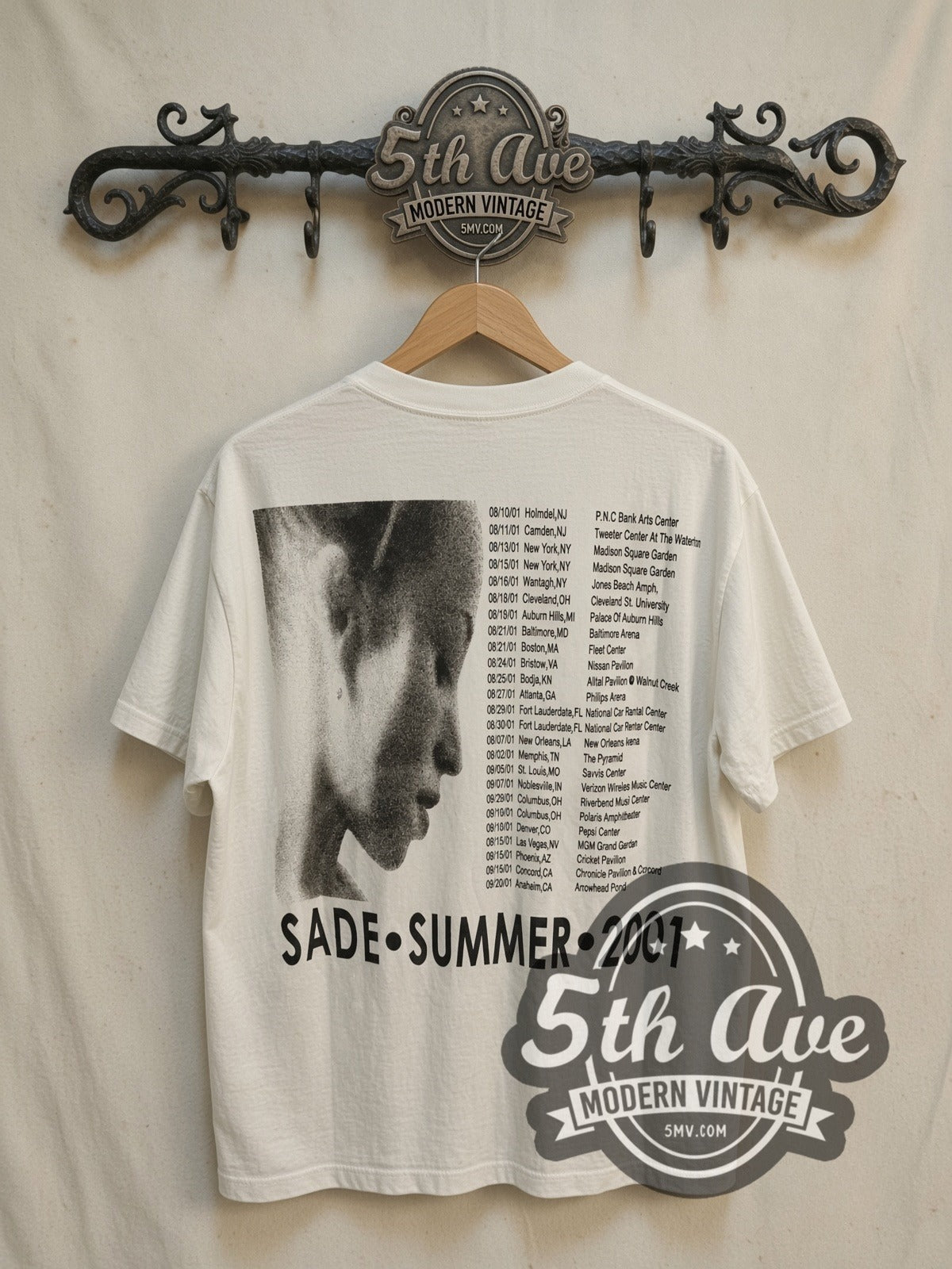 Sade Lover's Rock 2001 vintage band t-shirt, back view on a display rack