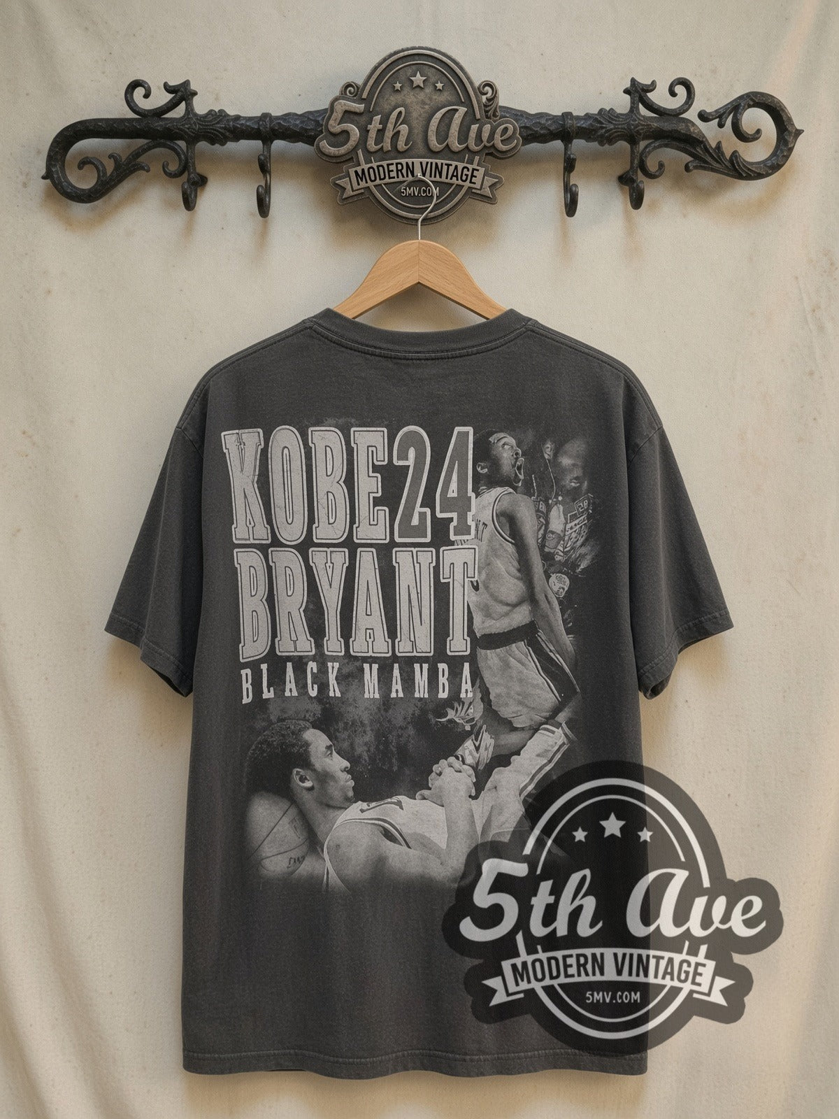 Kobe Bryant Legend Eternal vintage basketball tee, back view on a display rack