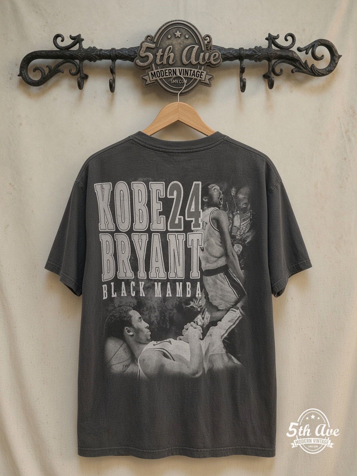 Kobe Bryant – Legend Eternal – Vintage Graphic Tee — back on locked cream ornate 5th Ave rack