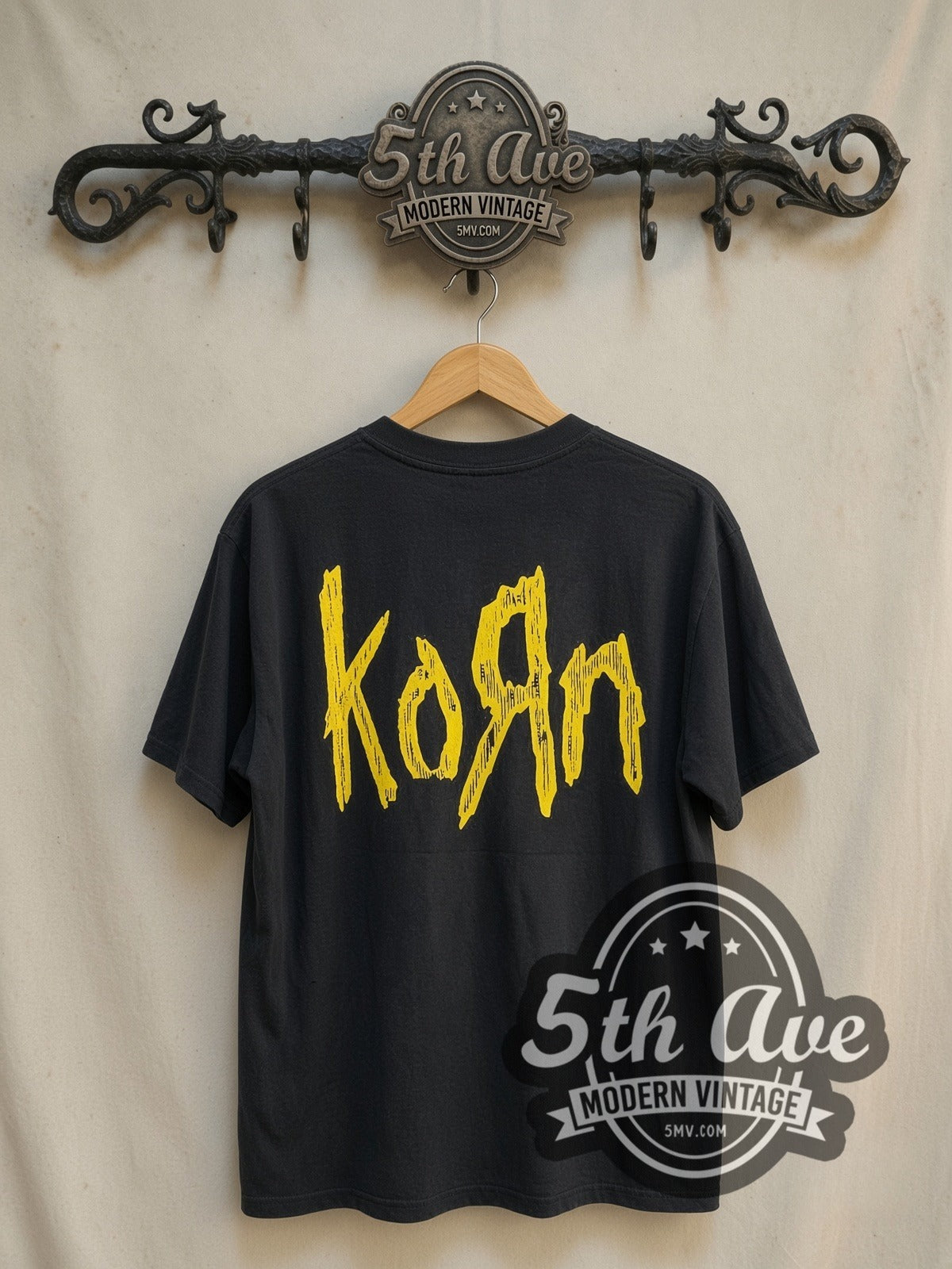 Korn Red Bear Zombie vintage band t-shirt in black, back view on the 5MV rack