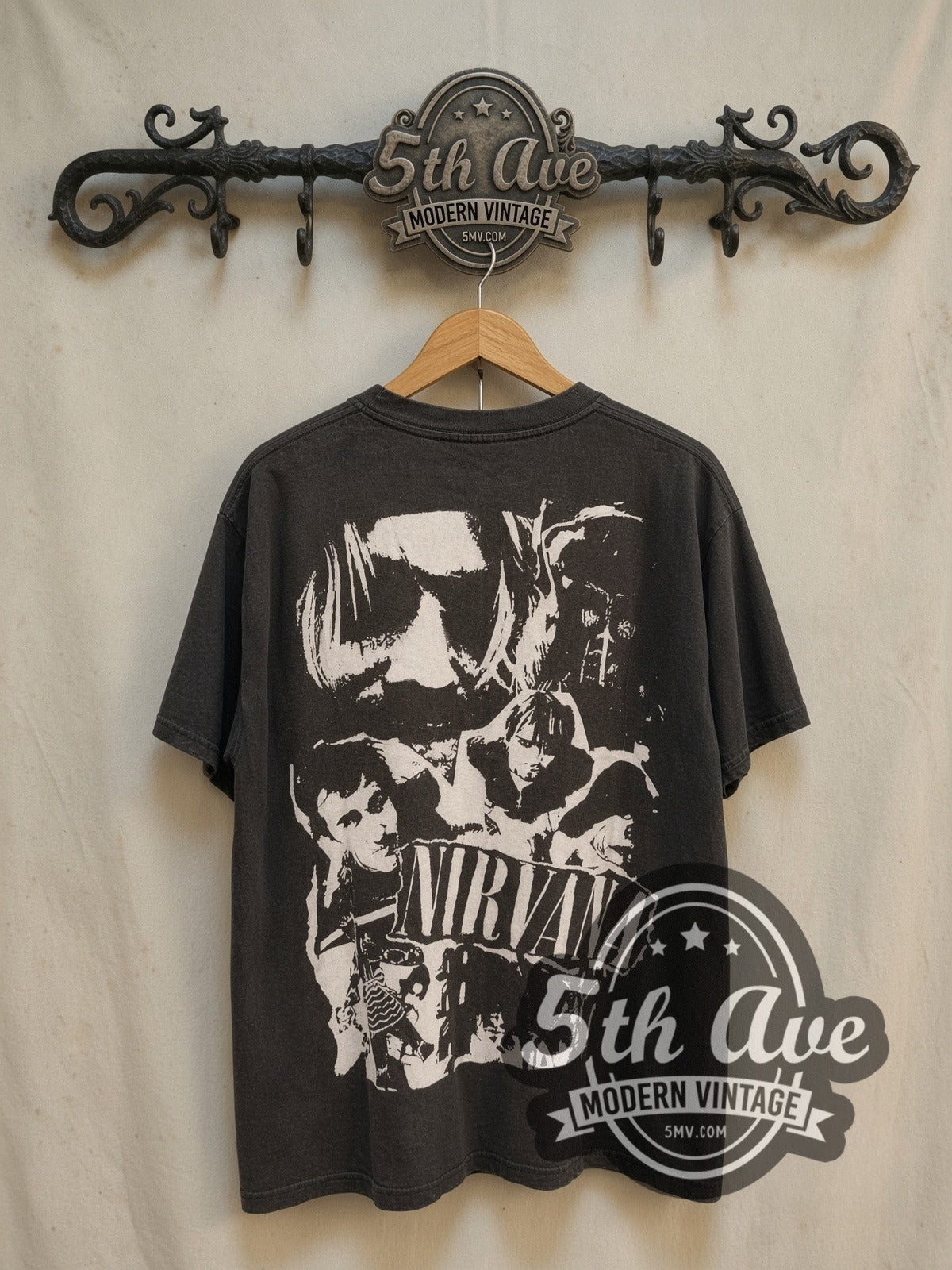 Nirvana Portrait vintage band t-shirt, back view on the 5MV rack