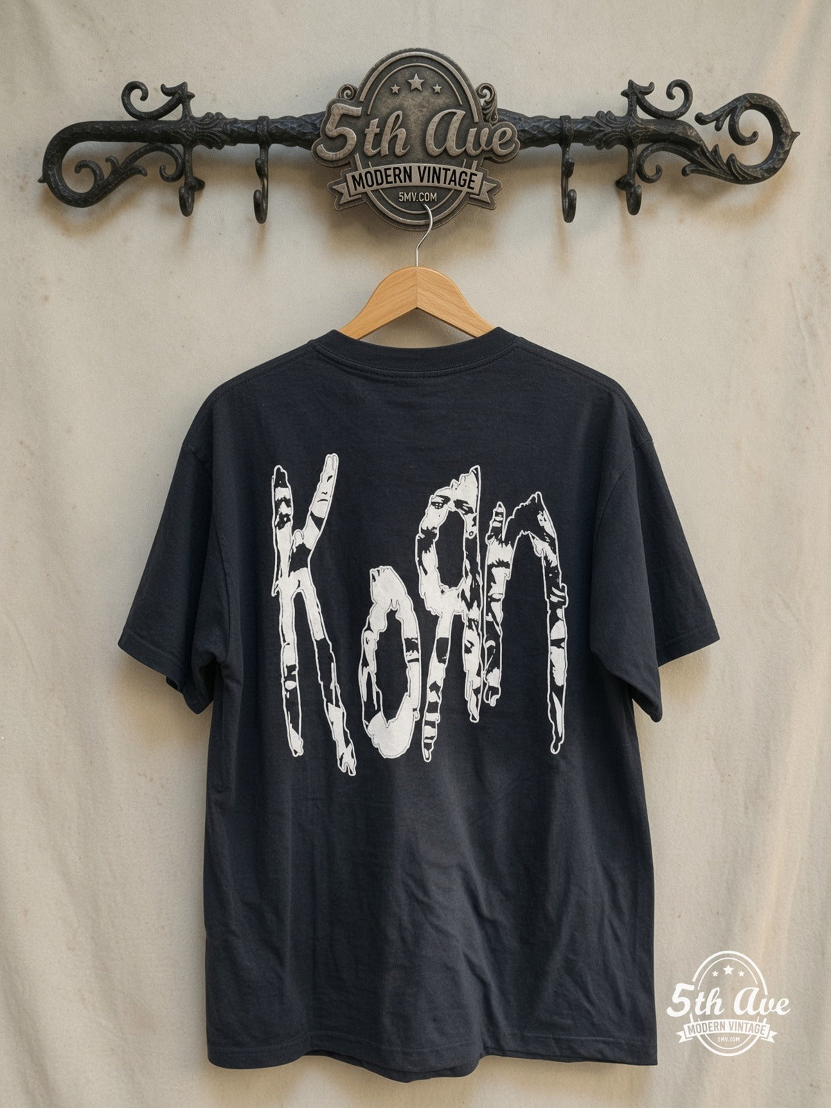 Korn – Vintage Band T-Shirt — back on locked cream ornate 5th Ave rack