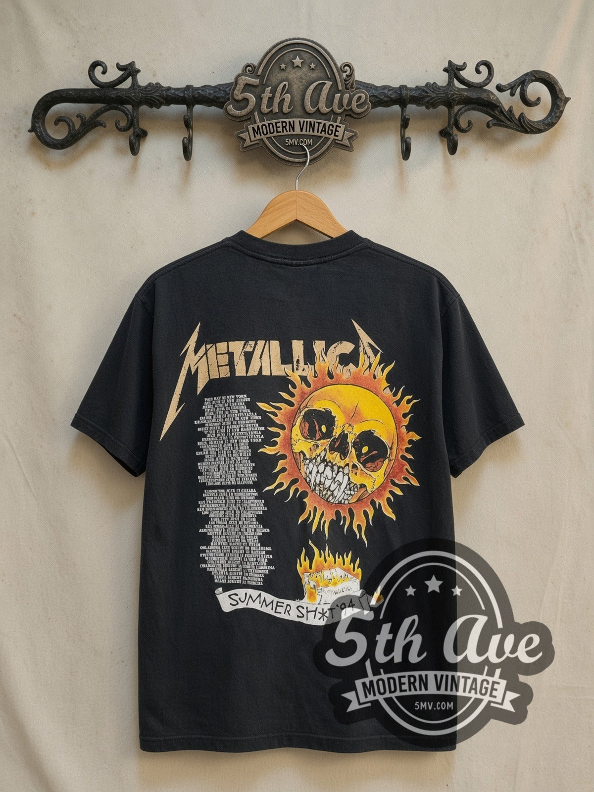 Metallica Summer Sh*t Tour 1994 Pushead vintage band t-shirt in black, back view on the 5MV rack