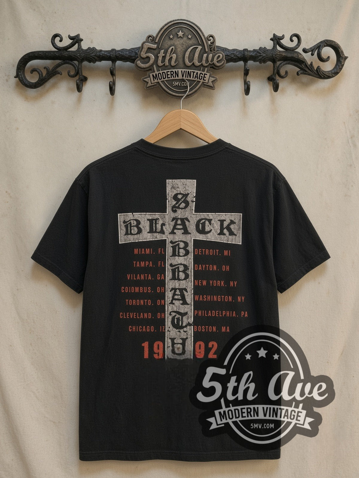 Black Sabbath The Last Supper 1992 vintage band t-shirt in black, back view on the 5MV rack