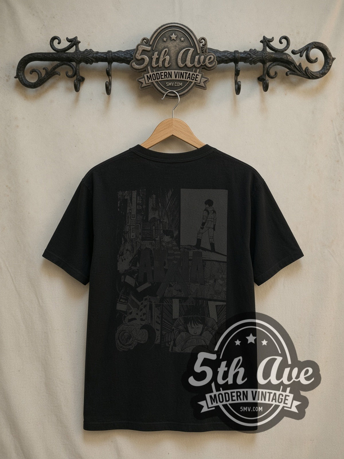 Akira Kaneda Glowing Energy Orb vintage anime t-shirt, back view on a display rack