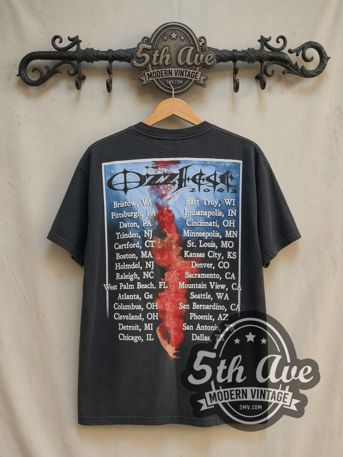 Ozzy Osbourne Ozzfest 2002 vintage band t-shirt in black, back view on the 5MV rack