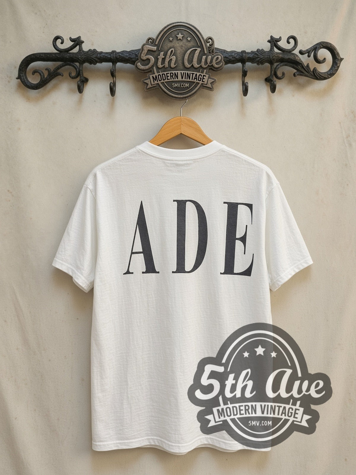 Sade Queen of Cool Crossed Arms Denim vintage band t-shirt in white, back view on the 5MV rack