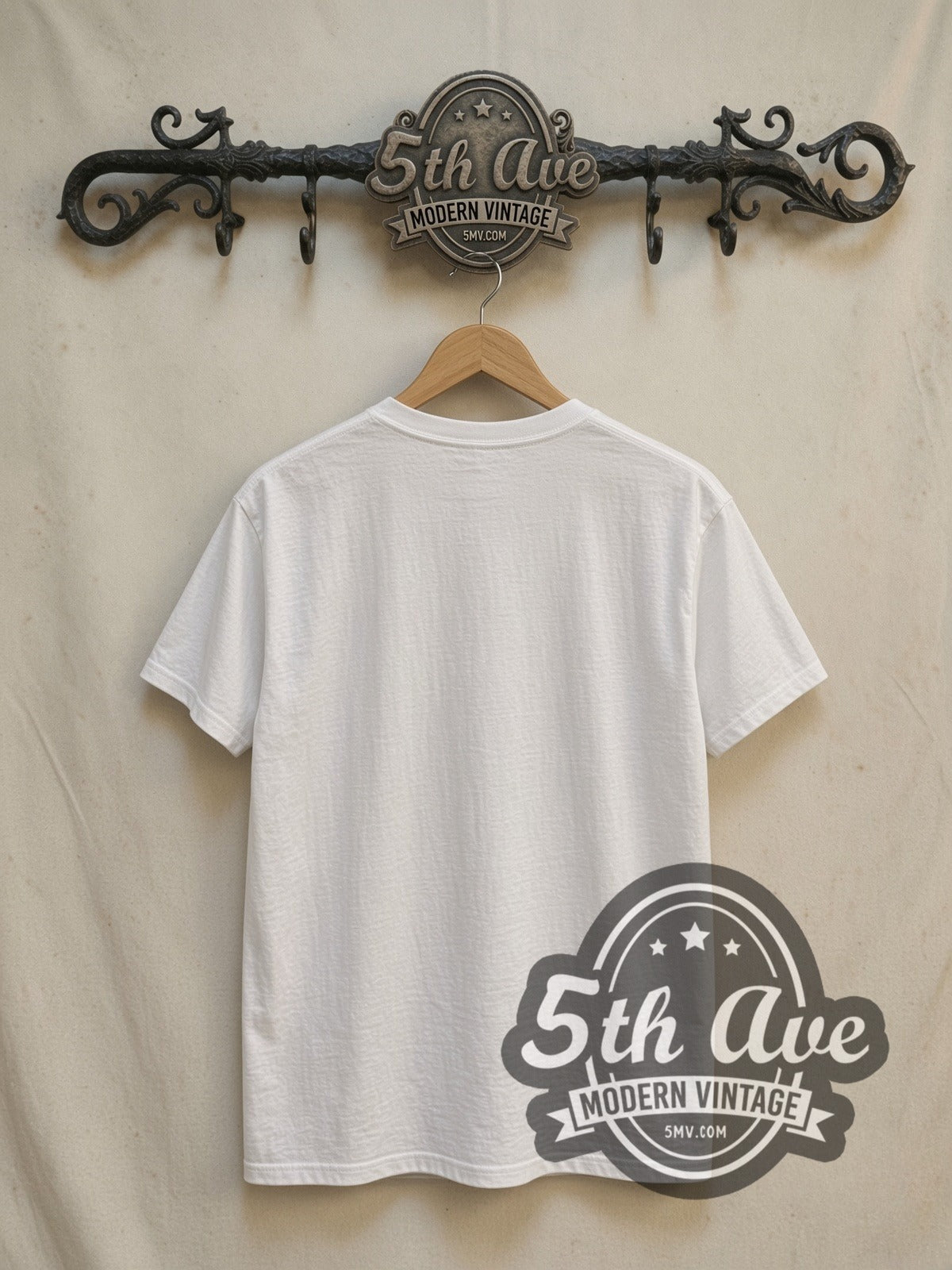Led Zeppelin Drummer Tribute vintage band t-shirt, back view on a display rack