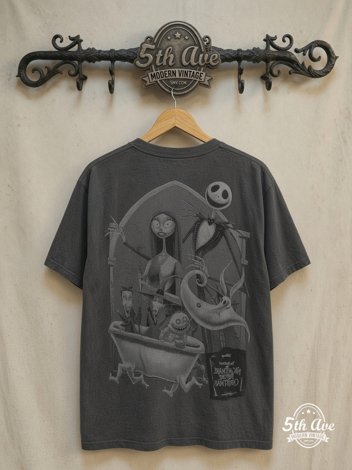 The Nightmare Before Christmas – Jack Skellington – Vintage Movie Tee — back on locked cream ornate 5th Ave rack