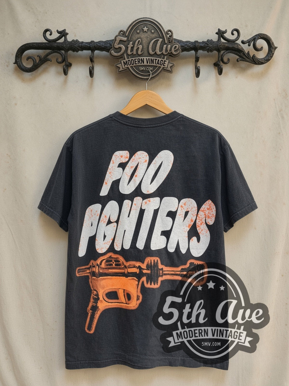 Foo Fighters Exhausted vintage band t-shirt in black, back view on the 5MV rack
